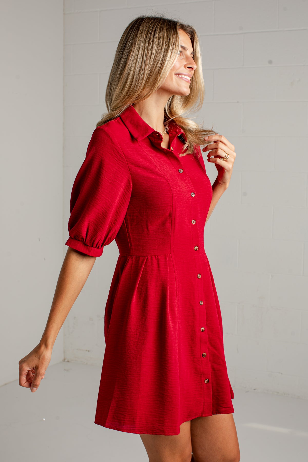 Merlot Days Button Front Wine Mini Dress