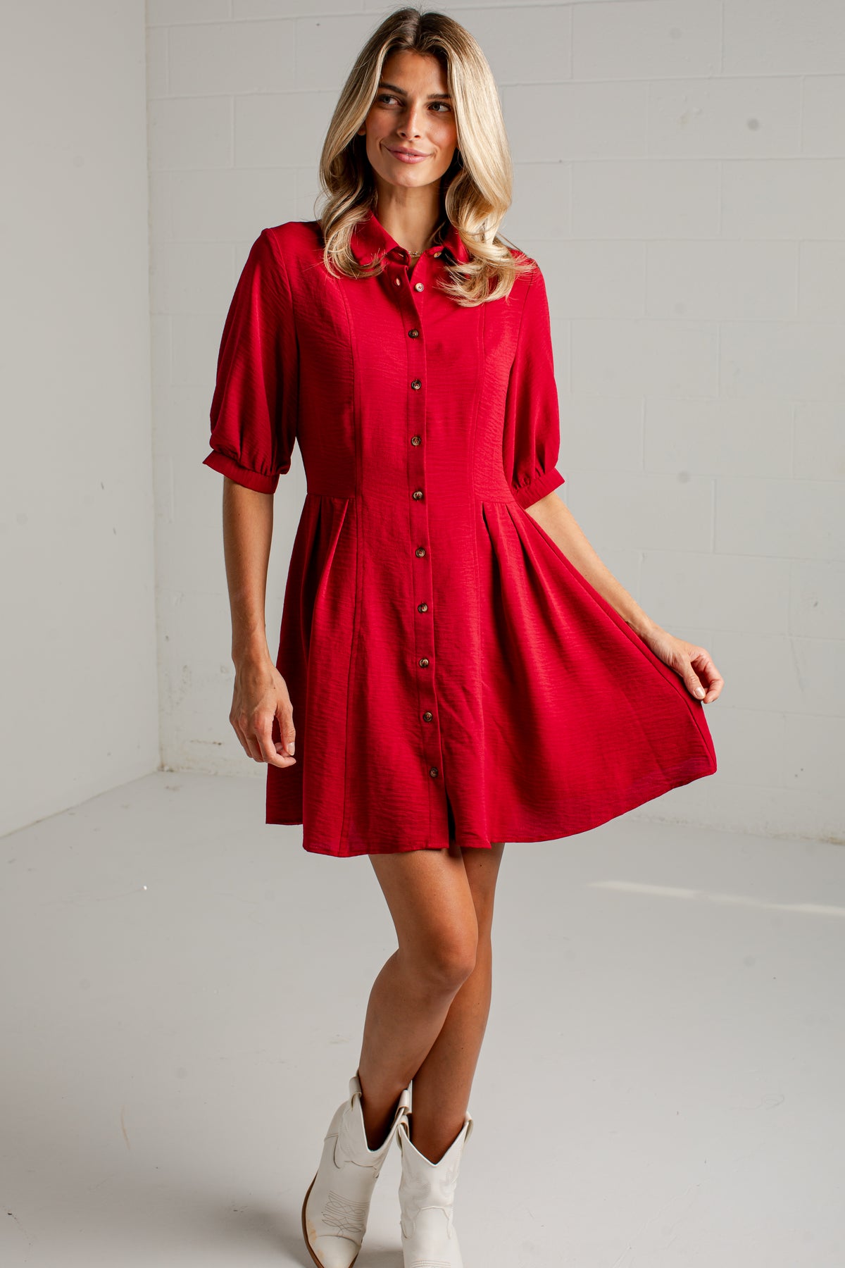Merlot Days Button Front Wine Mini Dress
