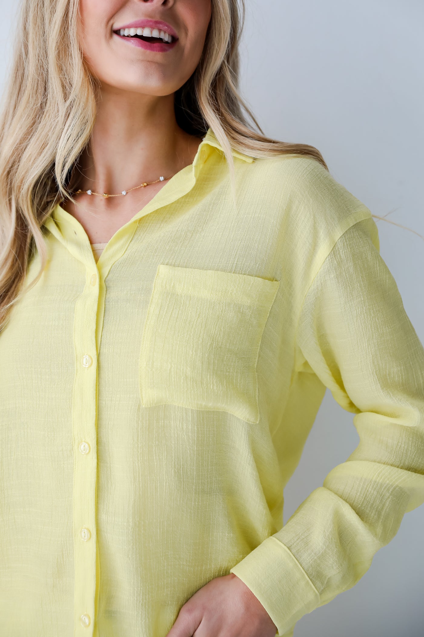 cute Yellow Button-Up Blouse