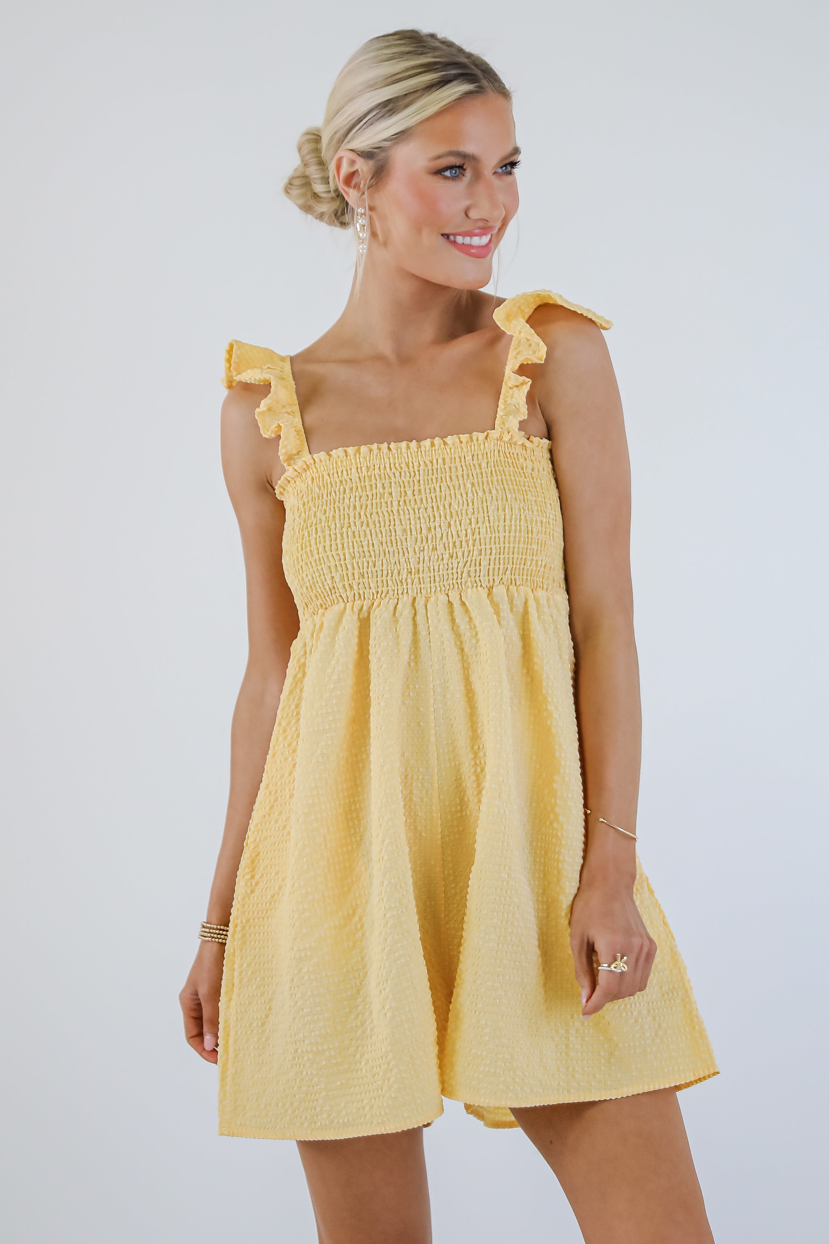 Picnic Time Yellow Seersucker Smocked Romper