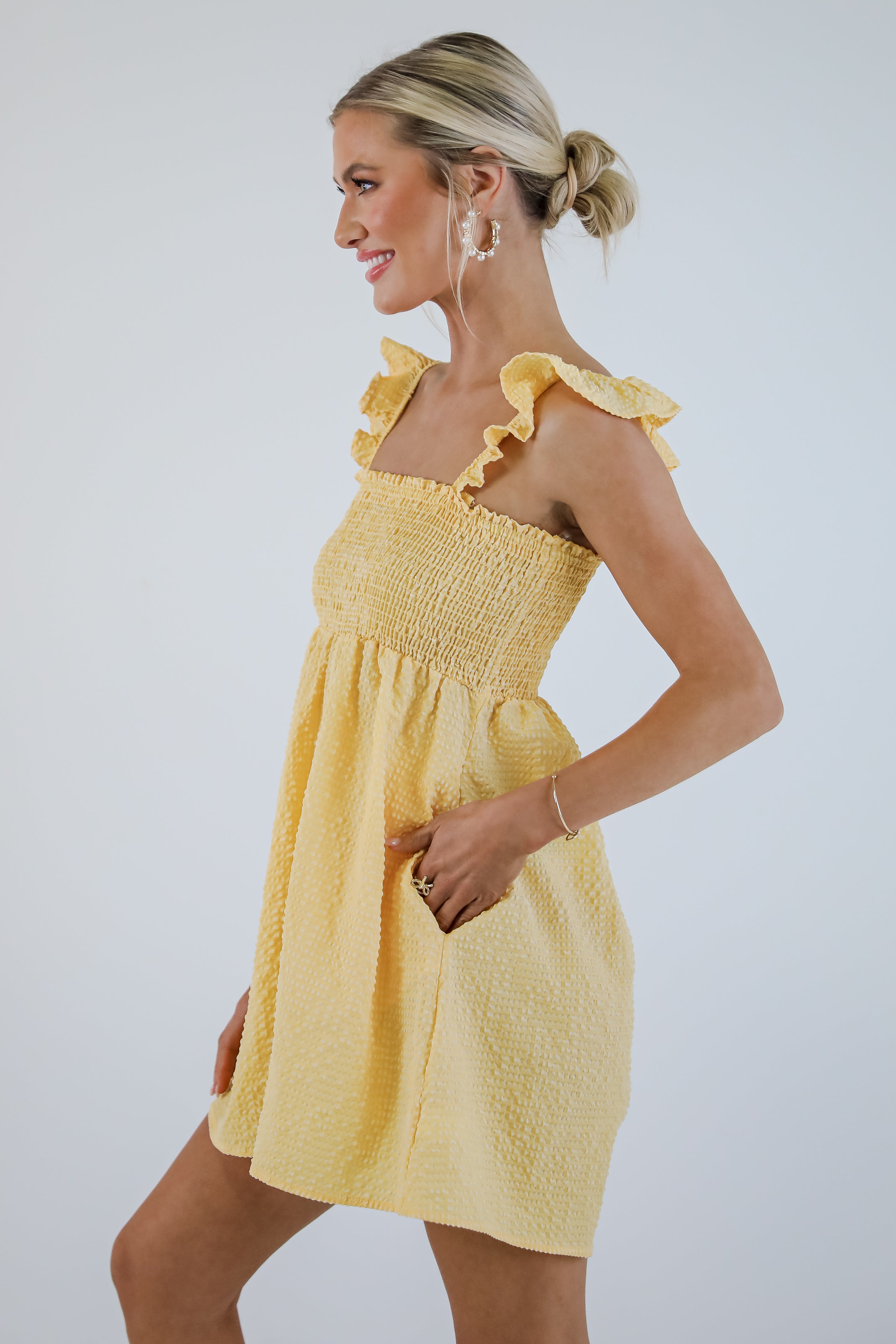 Picnic Time Yellow Seersucker Smocked Romper