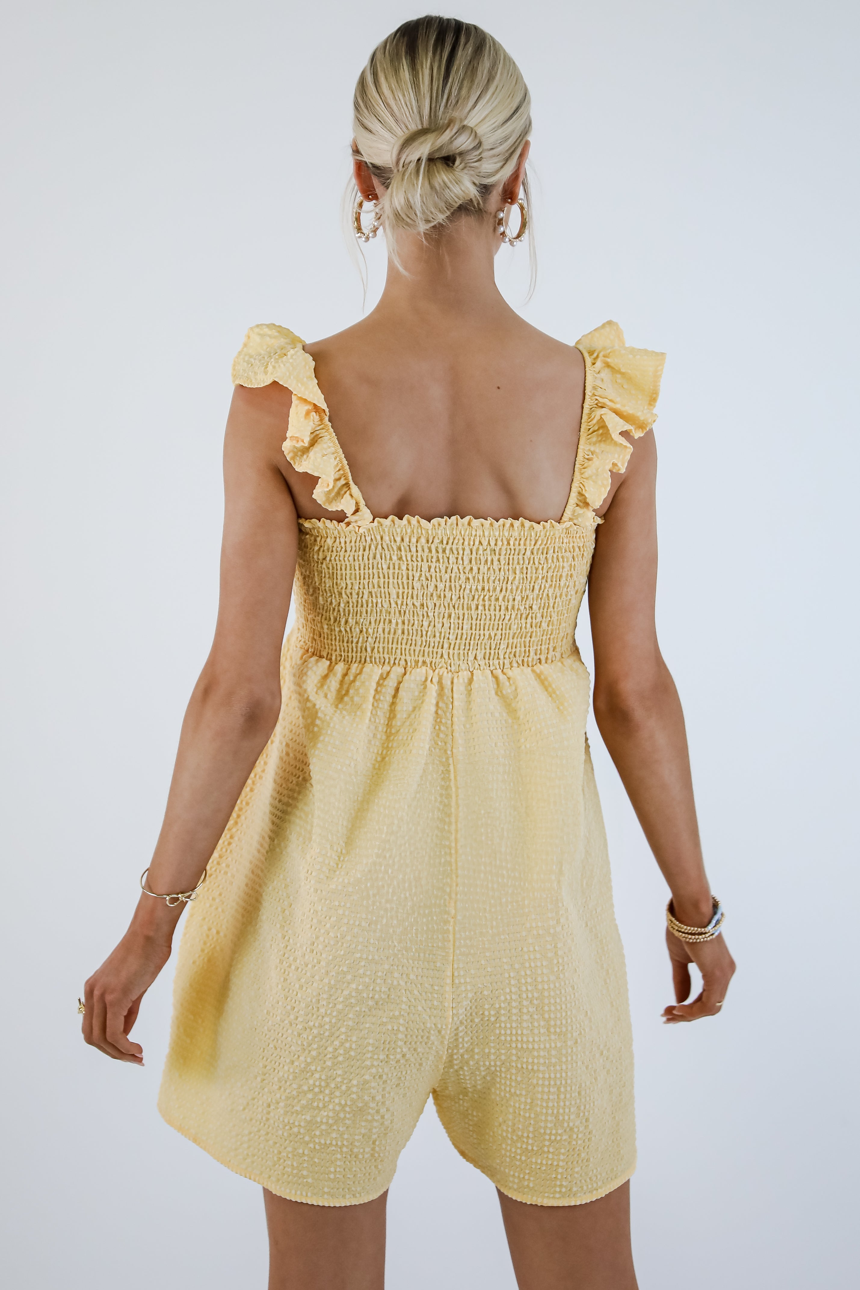 Picnic Time Yellow Seersucker Smocked Romper