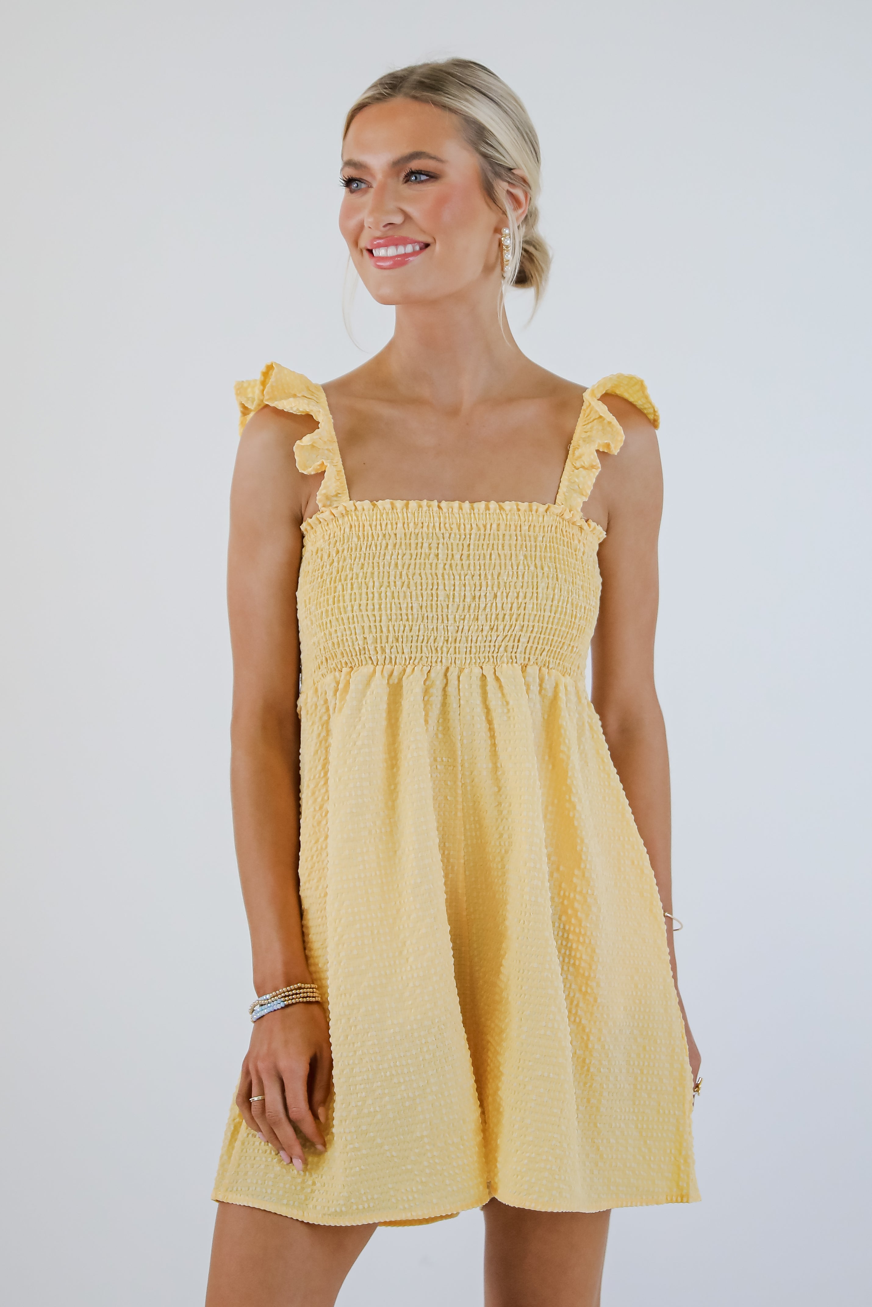 Picnic Time Yellow Seersucker Smocked Romper