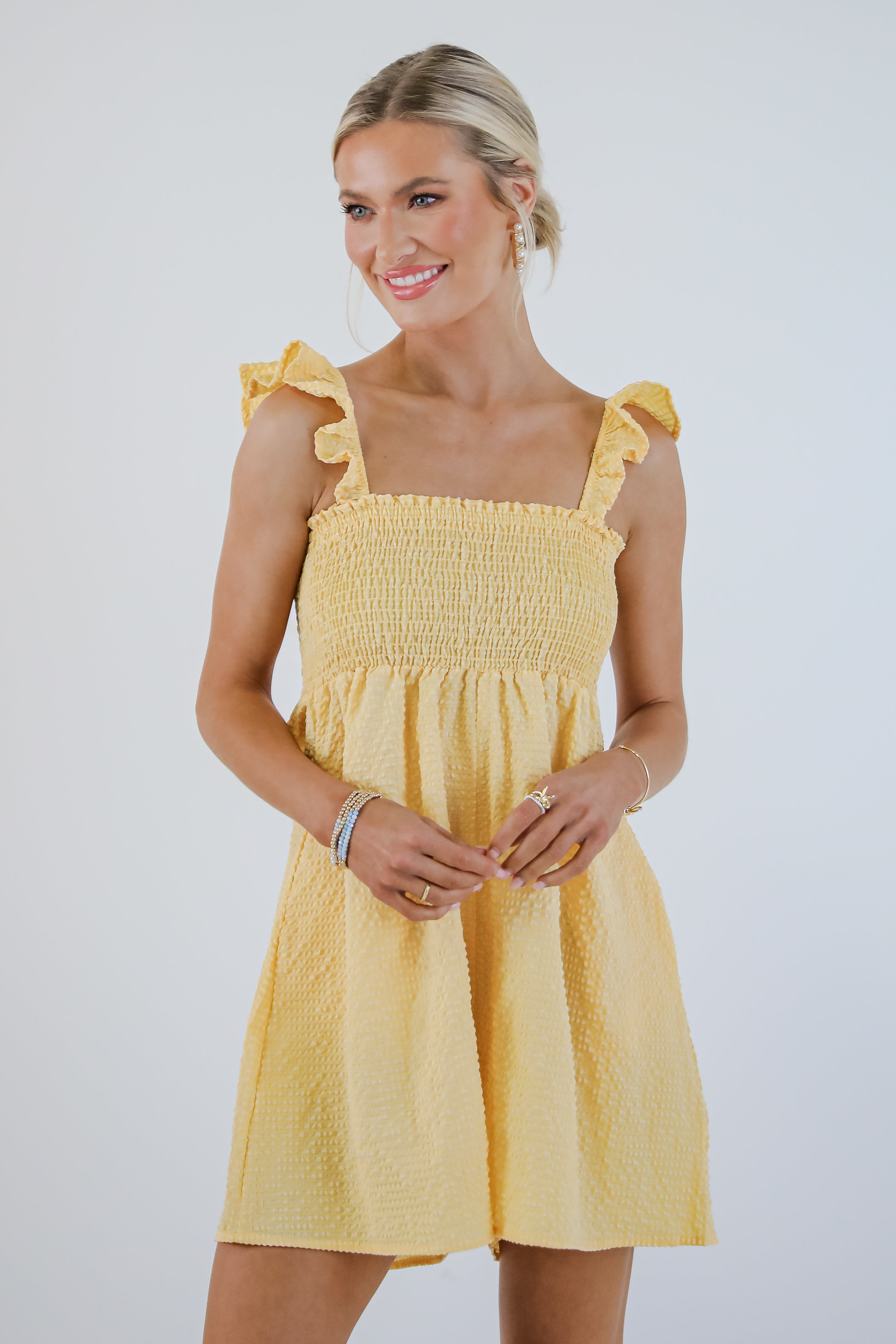Picnic Time Yellow Seersucker Smocked Romper