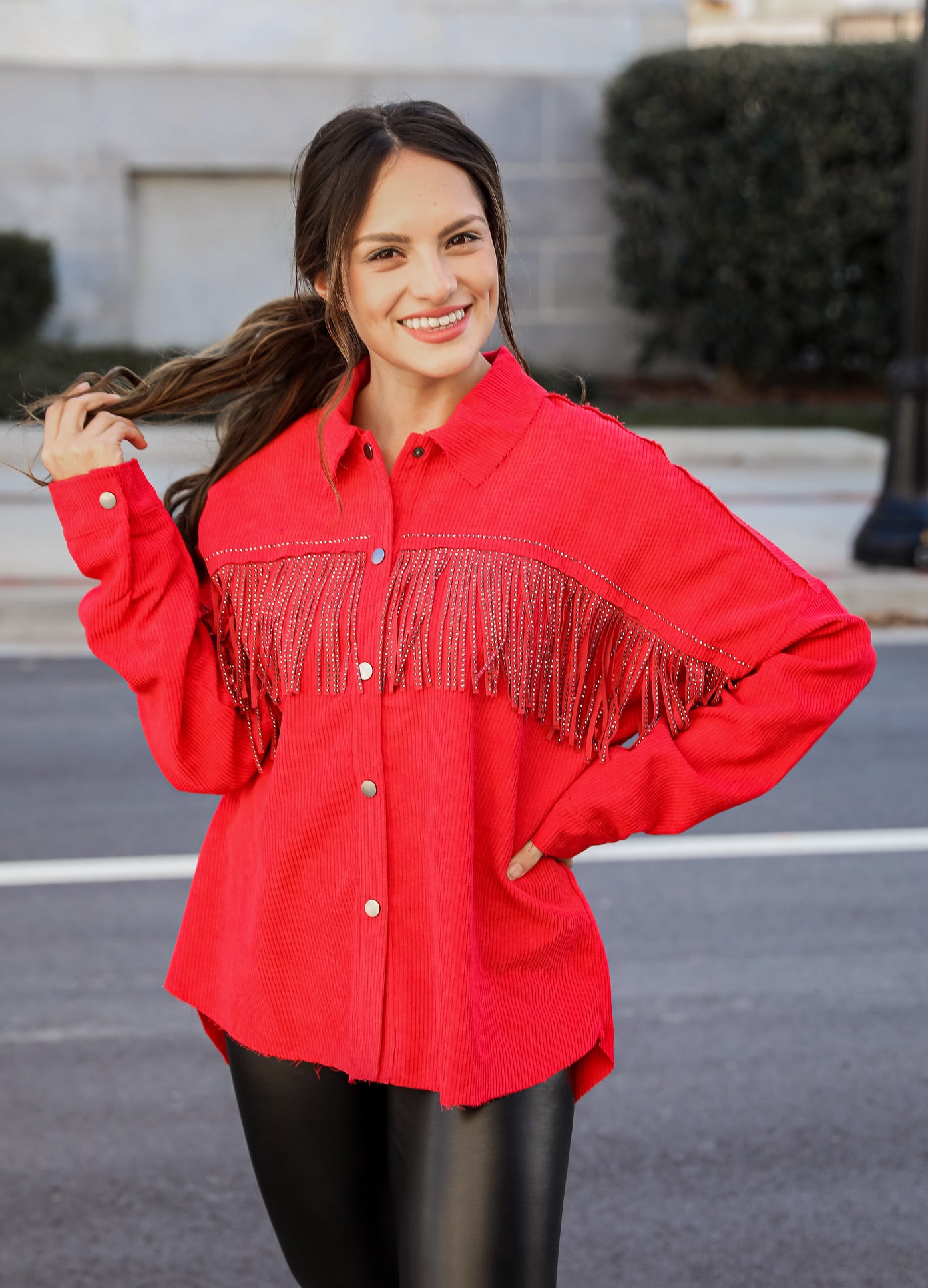 Cute Corduroy Fringe Shacket ShopDressUp Dress Up