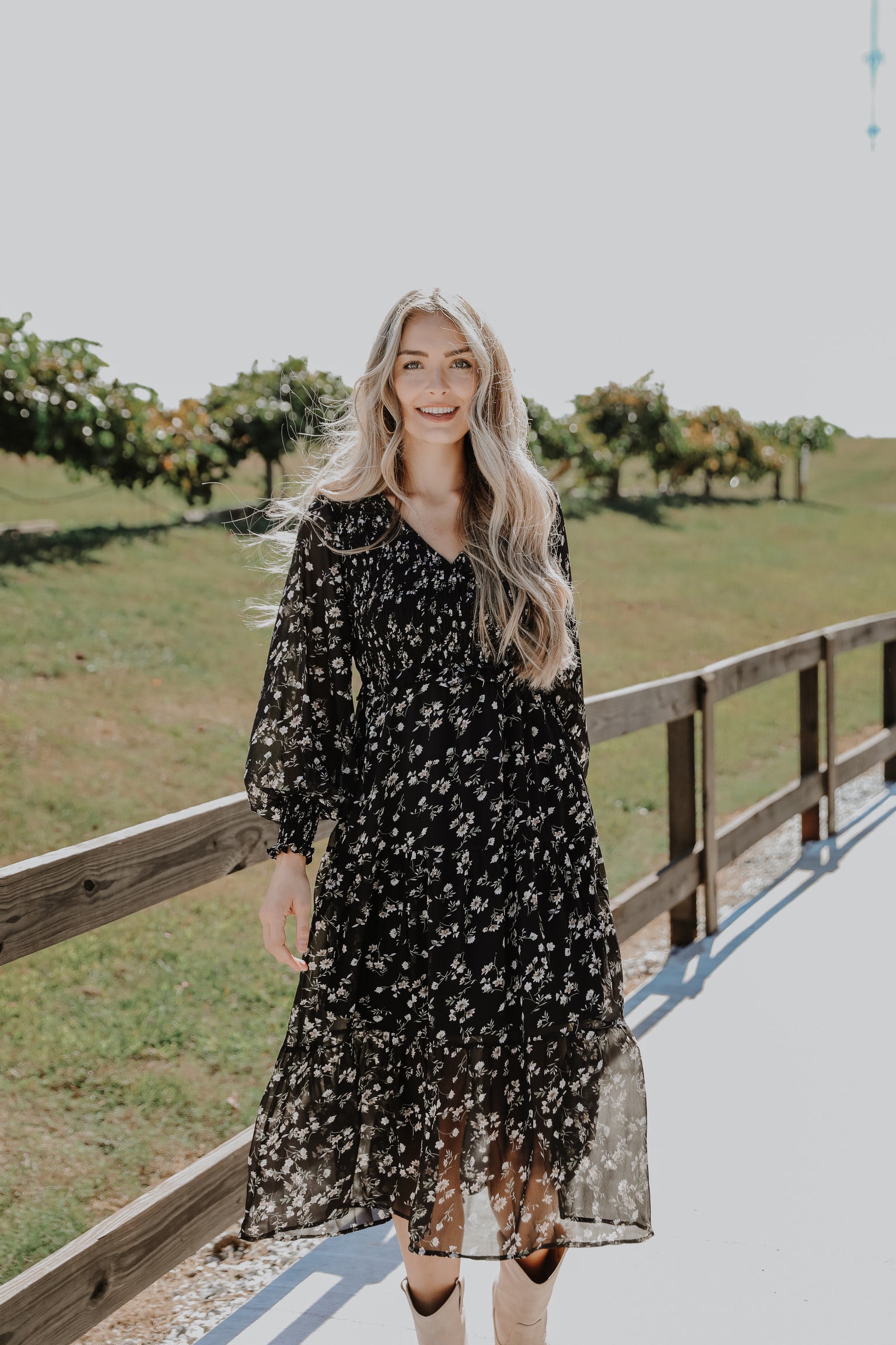 Flowy Floral Midi Dress Dress Up