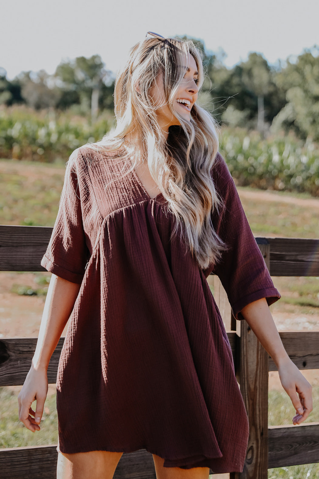 Autumn Mornings Linen Babydoll Mini Dress