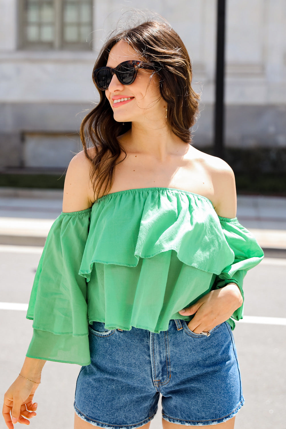 Off The Shoulder Blouse Green