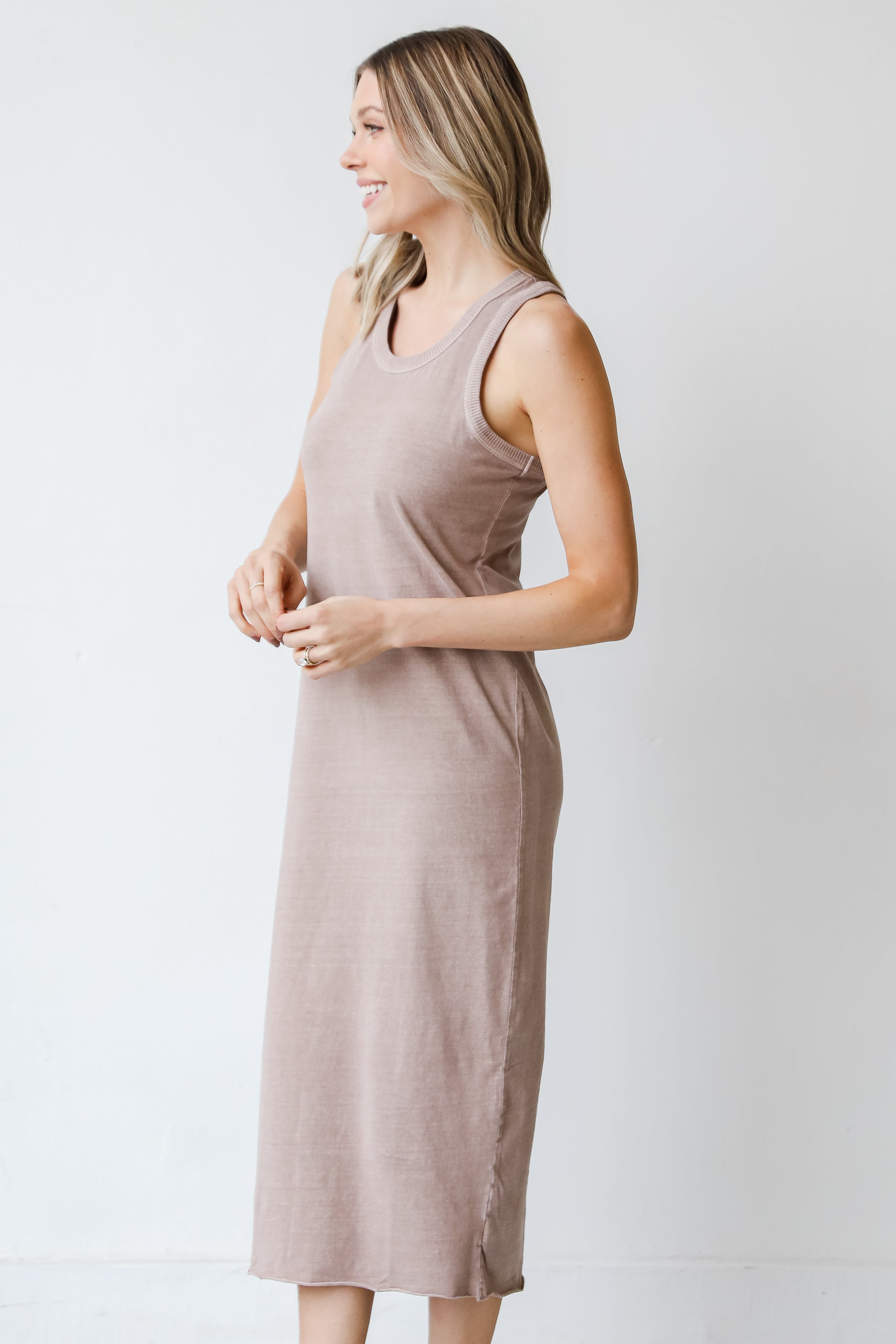 tan Midi Dress side view