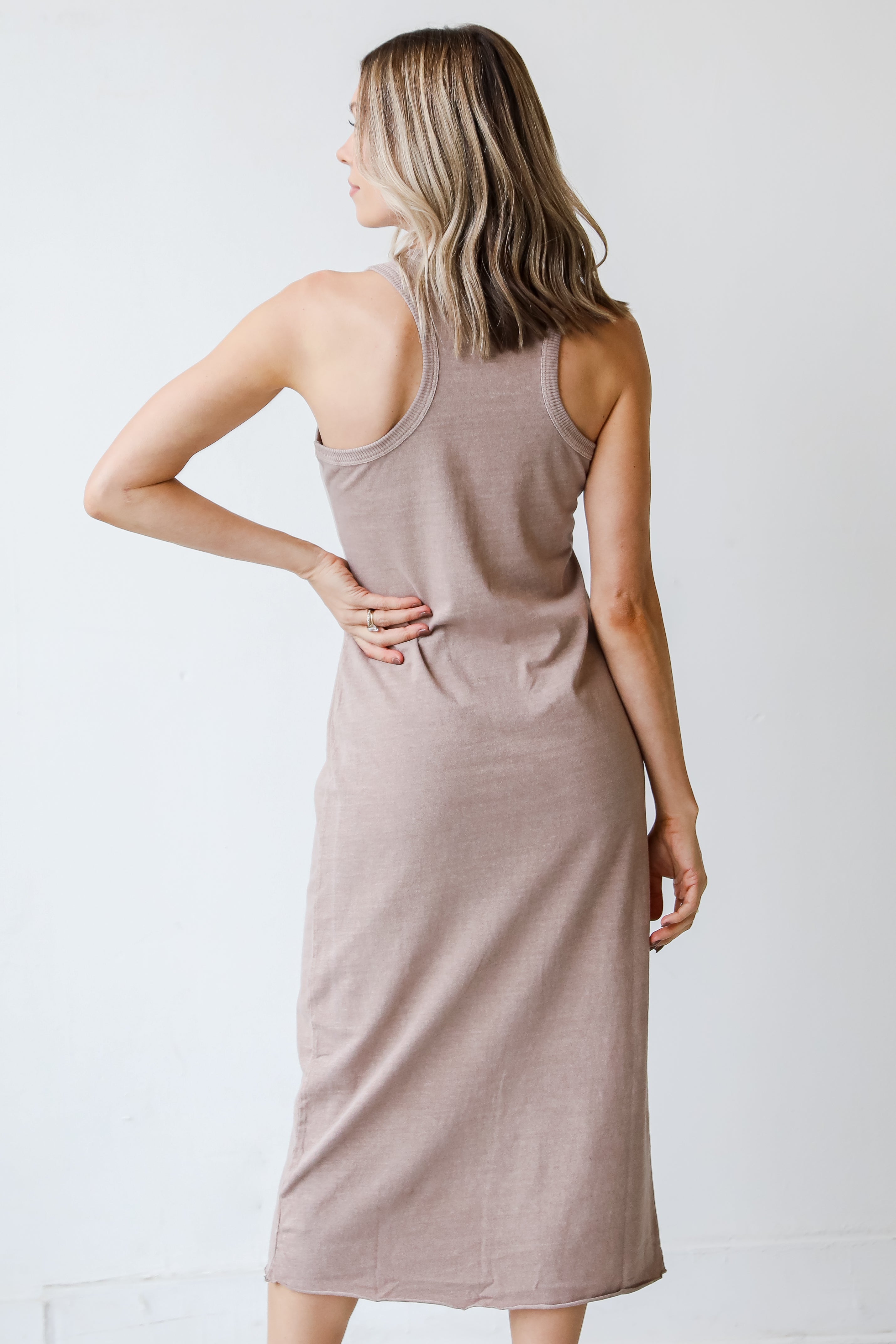 tan Midi Dress back view