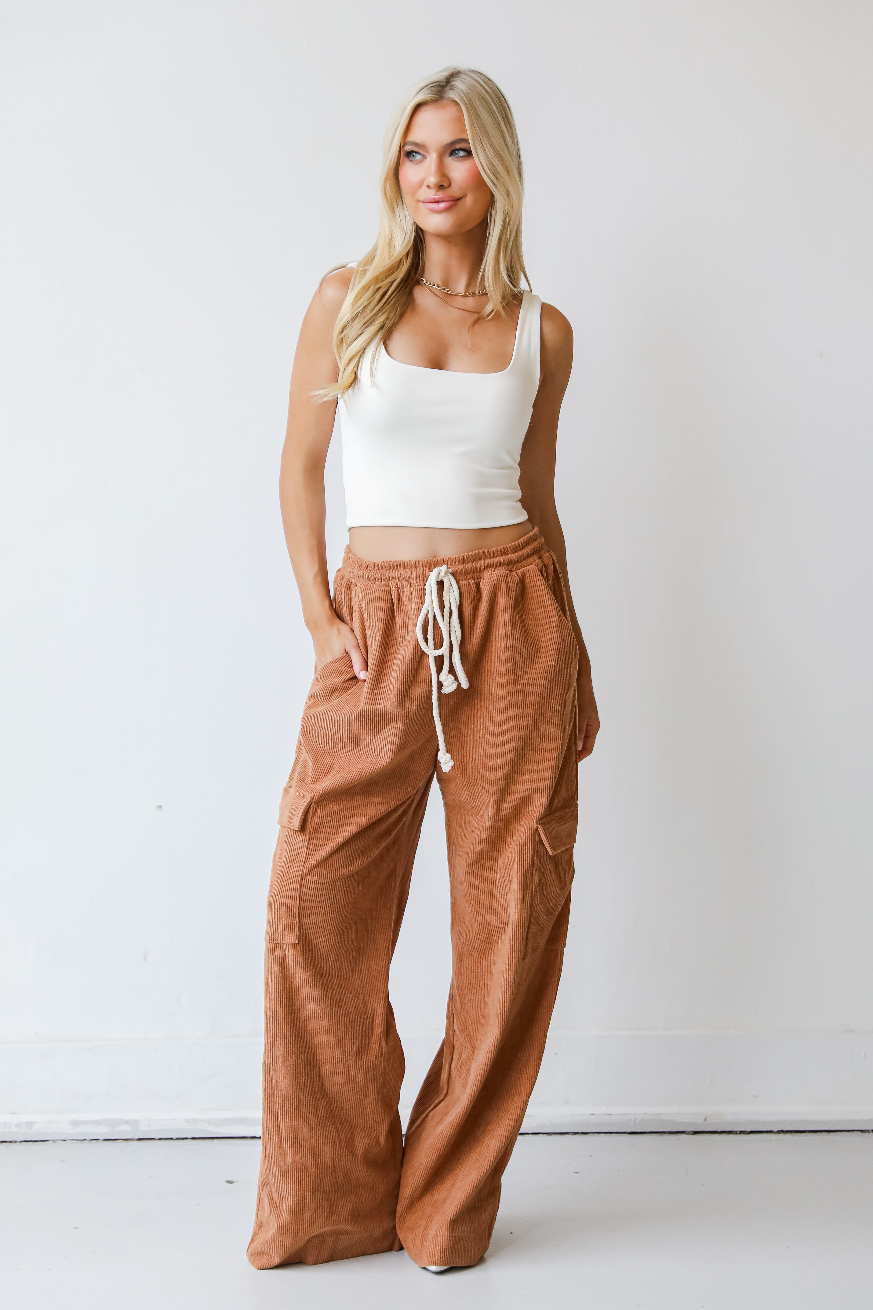 Corduroy Cargo Pants on model