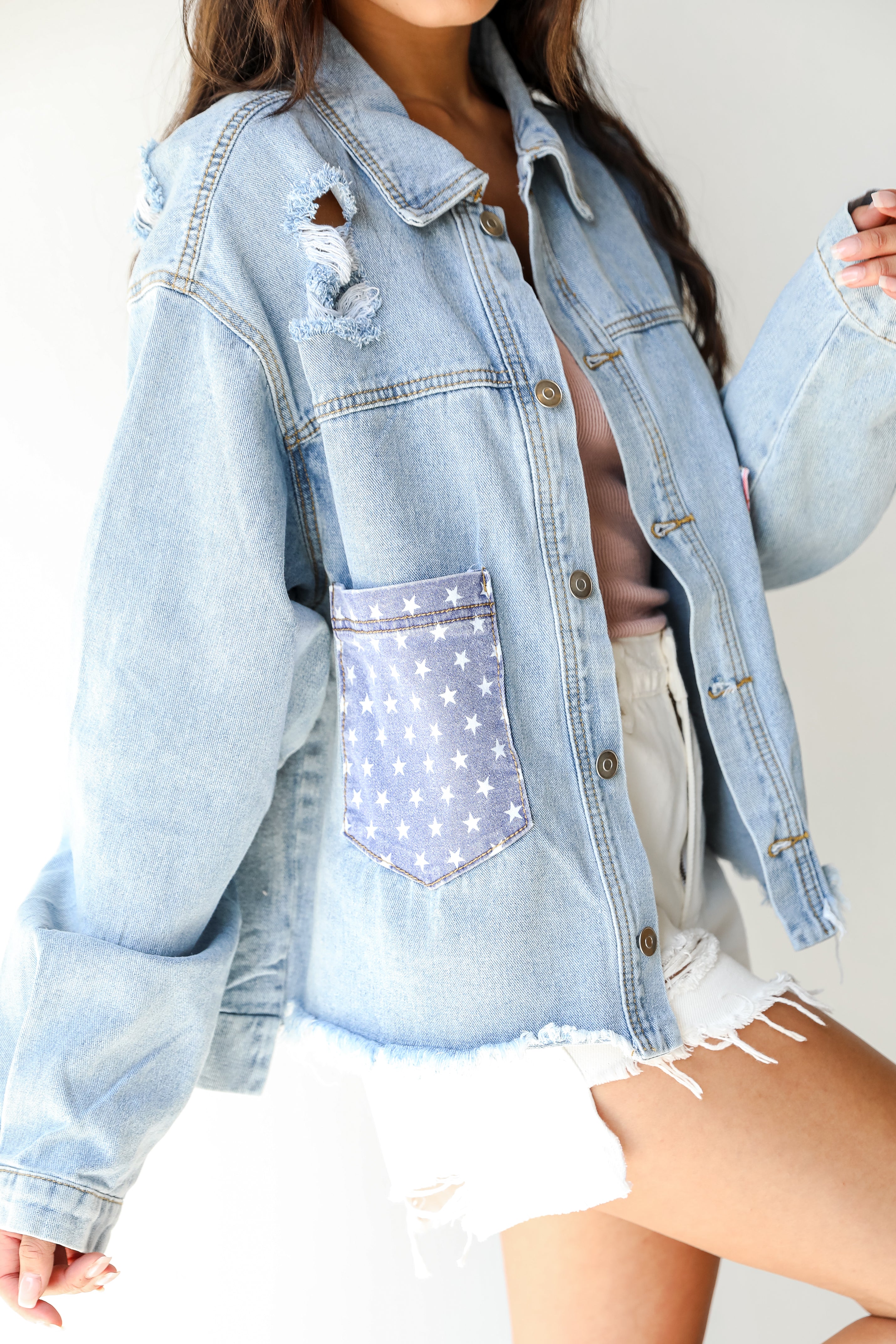 American Flag Vintage Denim Jacket on model