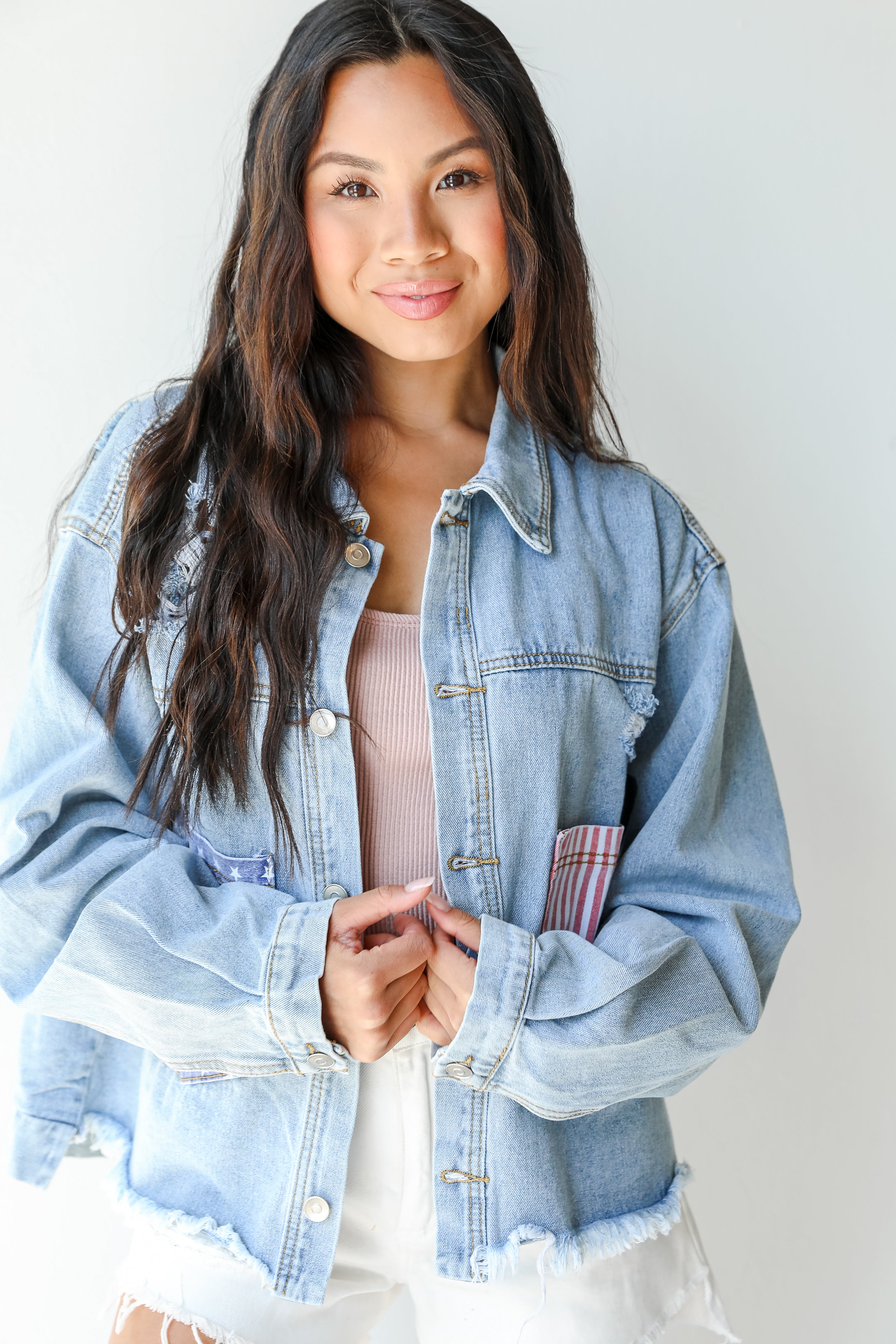 American Flag Vintage Denim Jacket front view