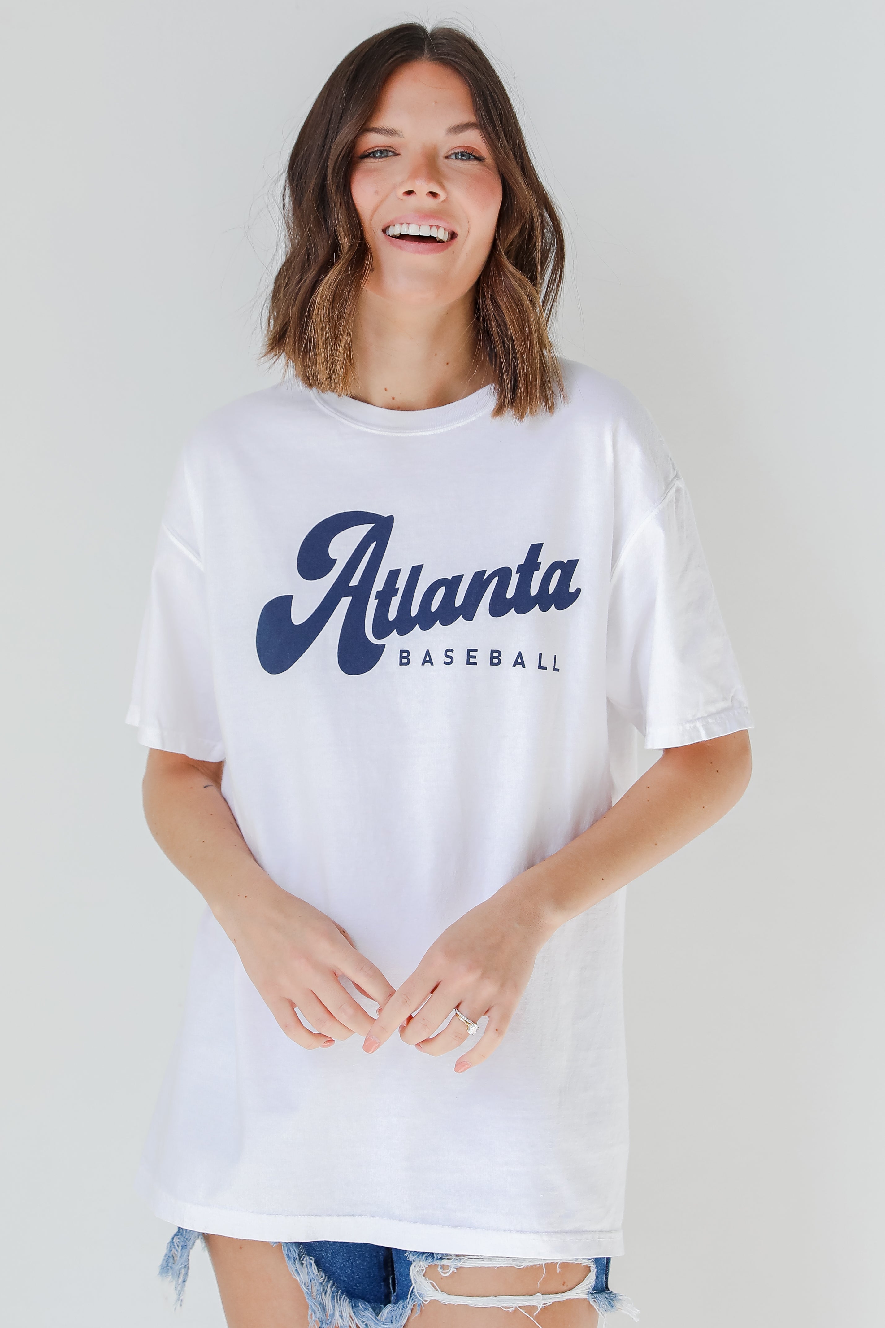 White Atlanta Baseball Oversized Tee front view