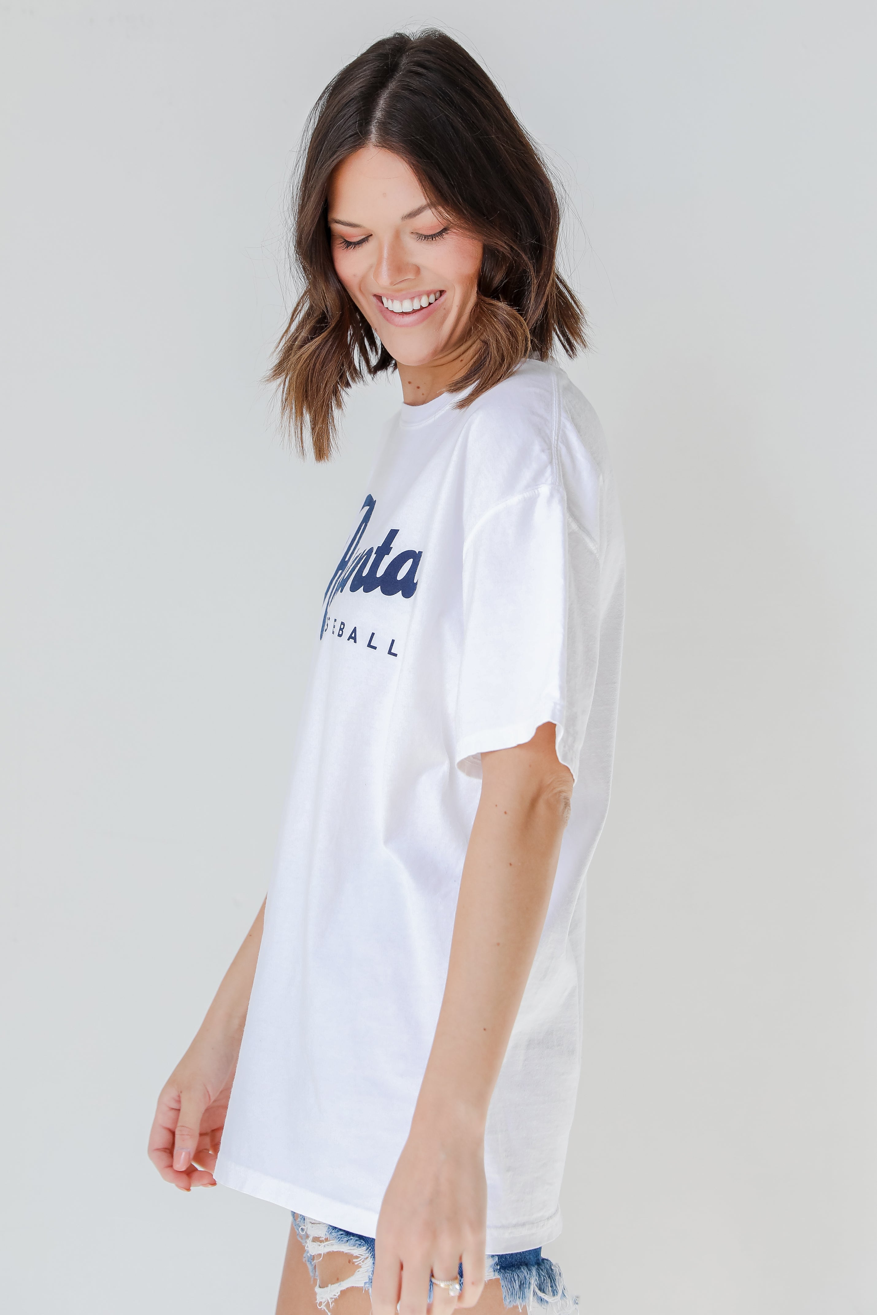 White Atlanta Baseball Oversized Tee side view