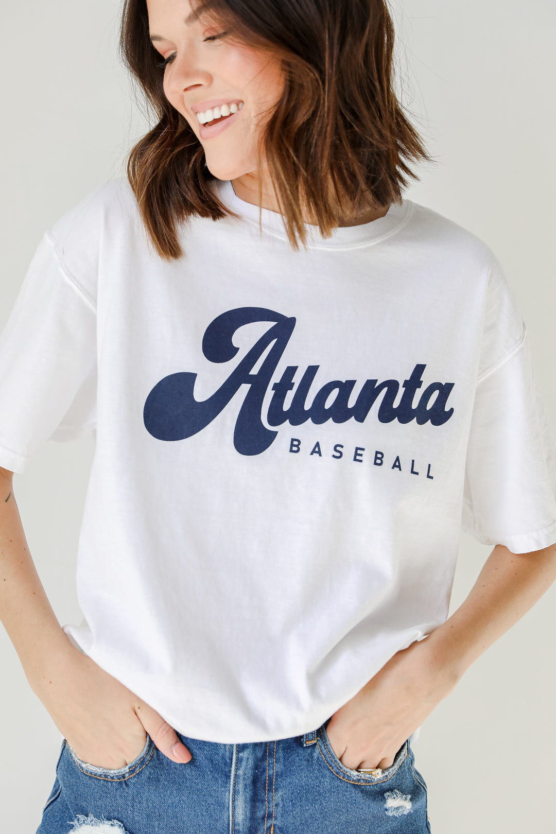 White Atlanta Baseball Oversized Tee