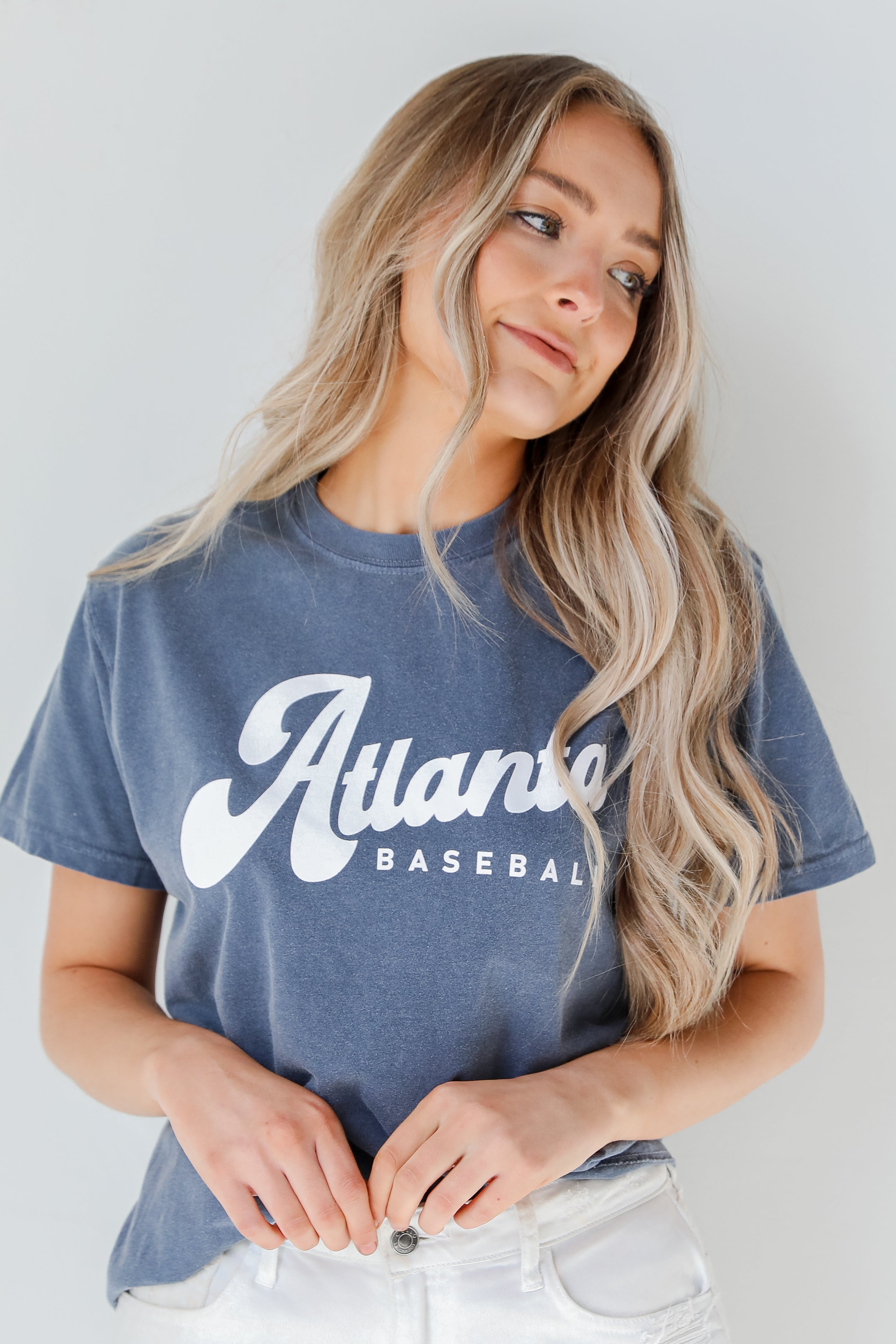 Navy Atlanta Baseball Oversized Tee close up