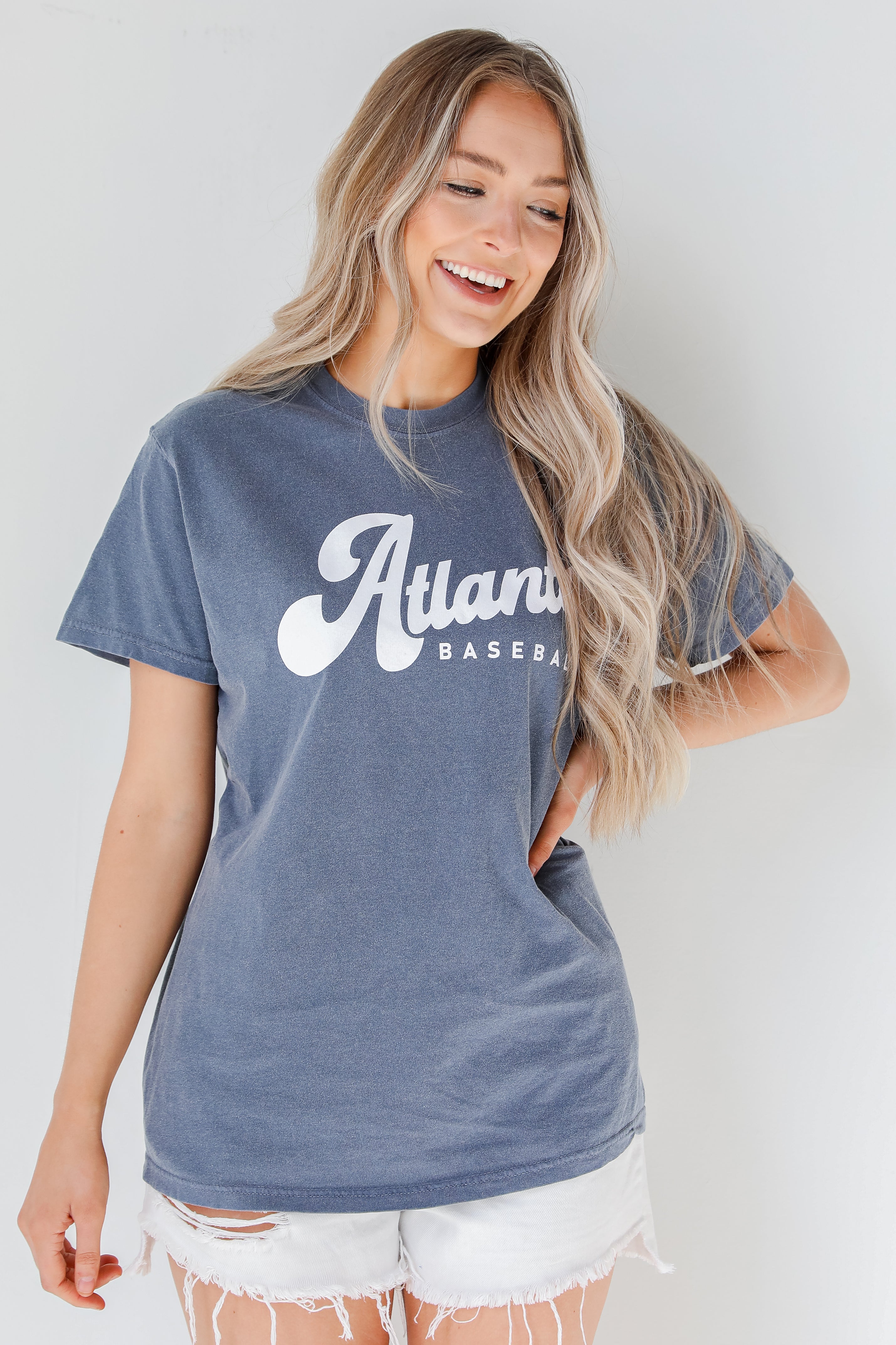 Navy Atlanta Baseball Oversized Tee front view