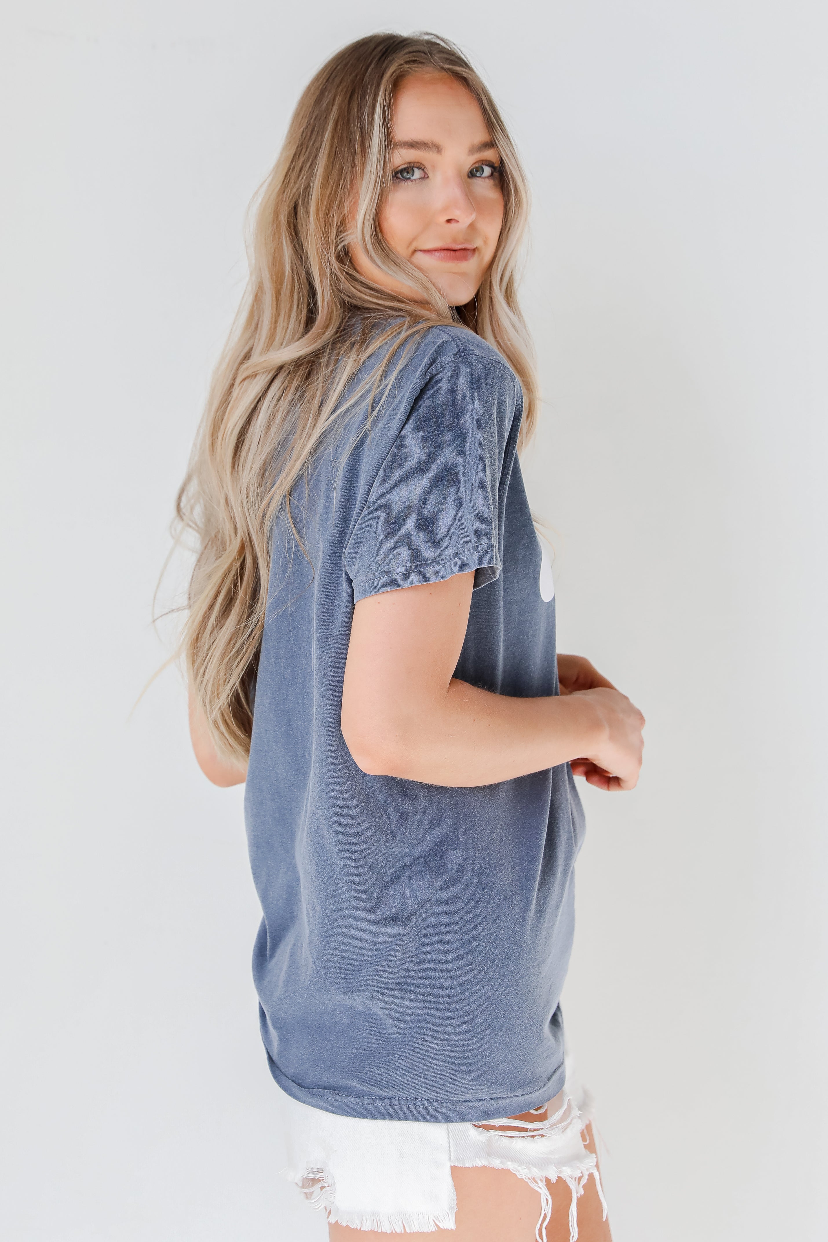 Navy Atlanta Baseball Oversized Tee side view