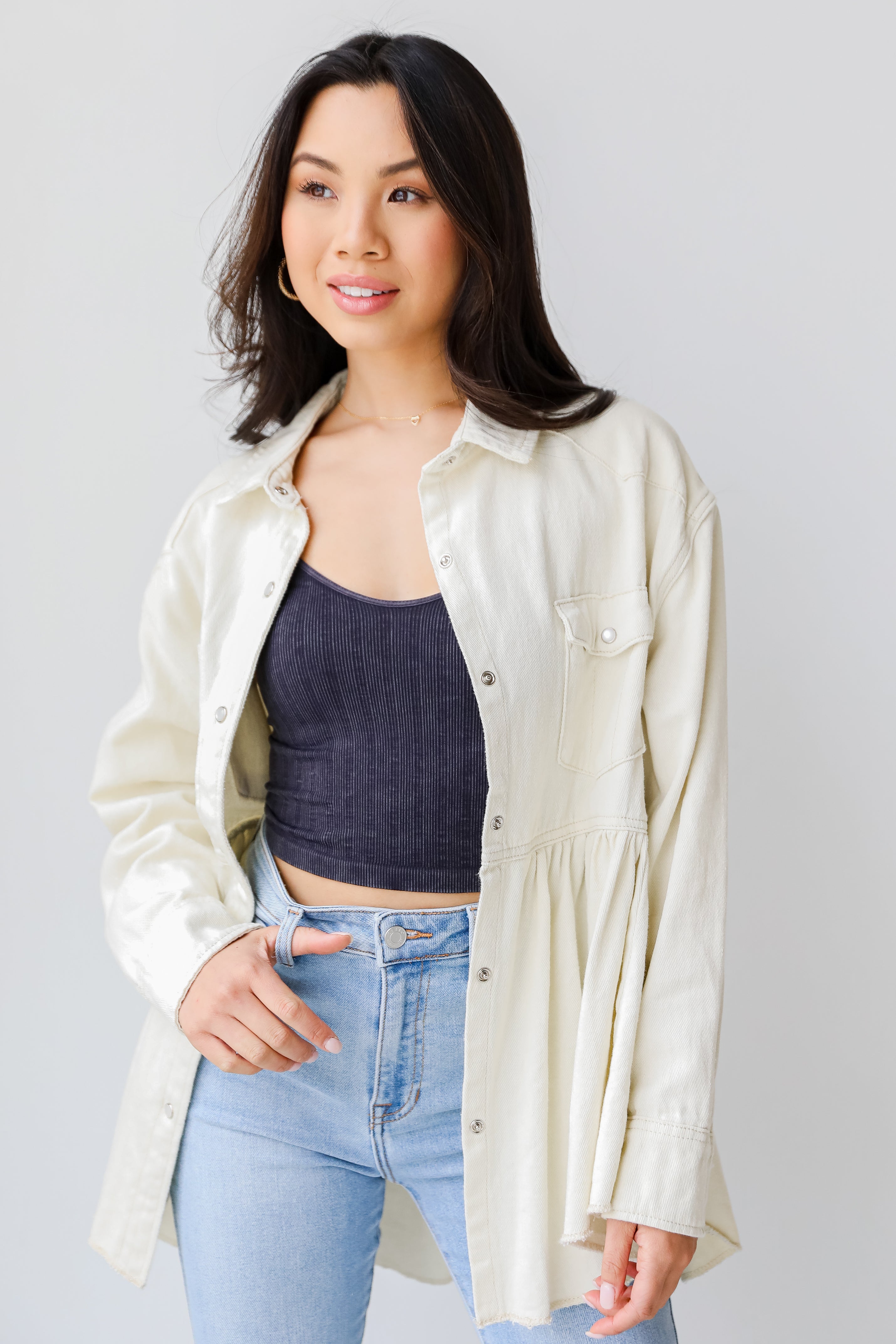 Peplum Denim Jacket in ivory