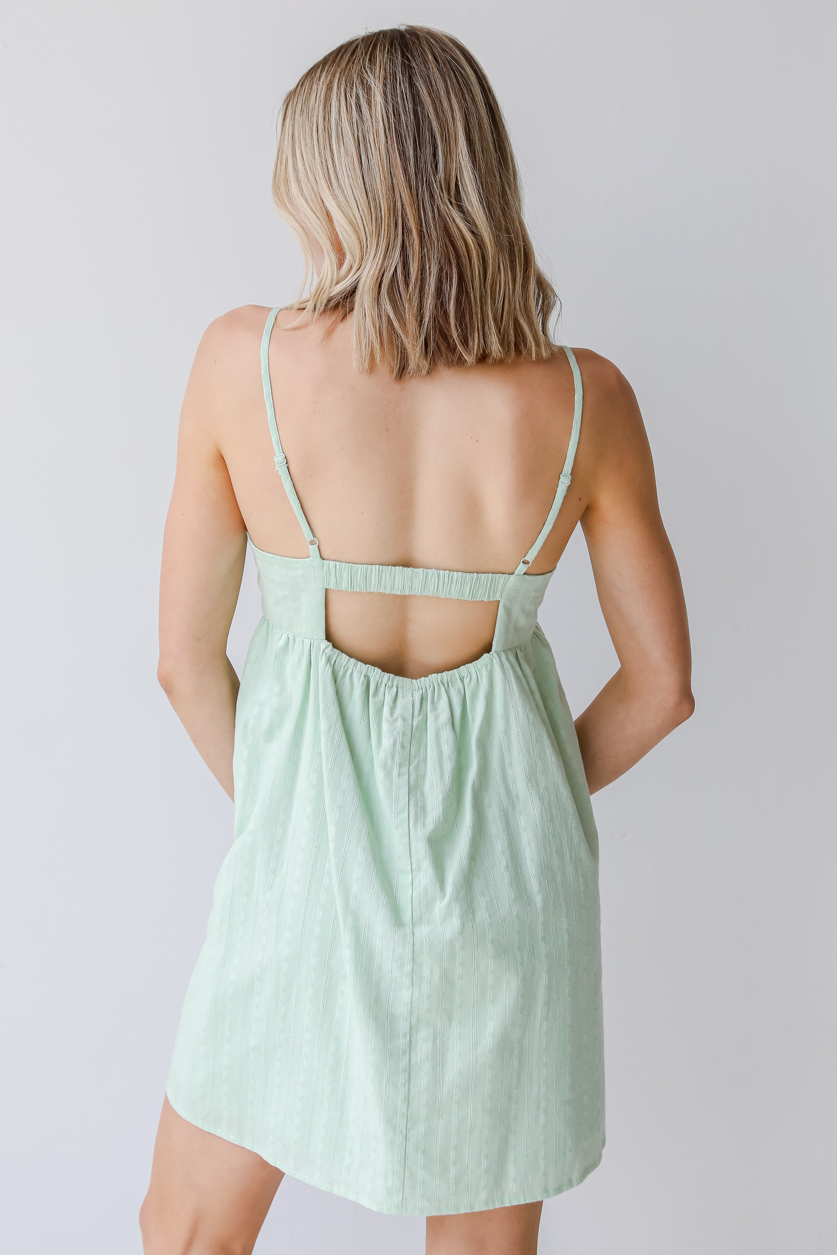 Babydoll Mini Dress in mint back view