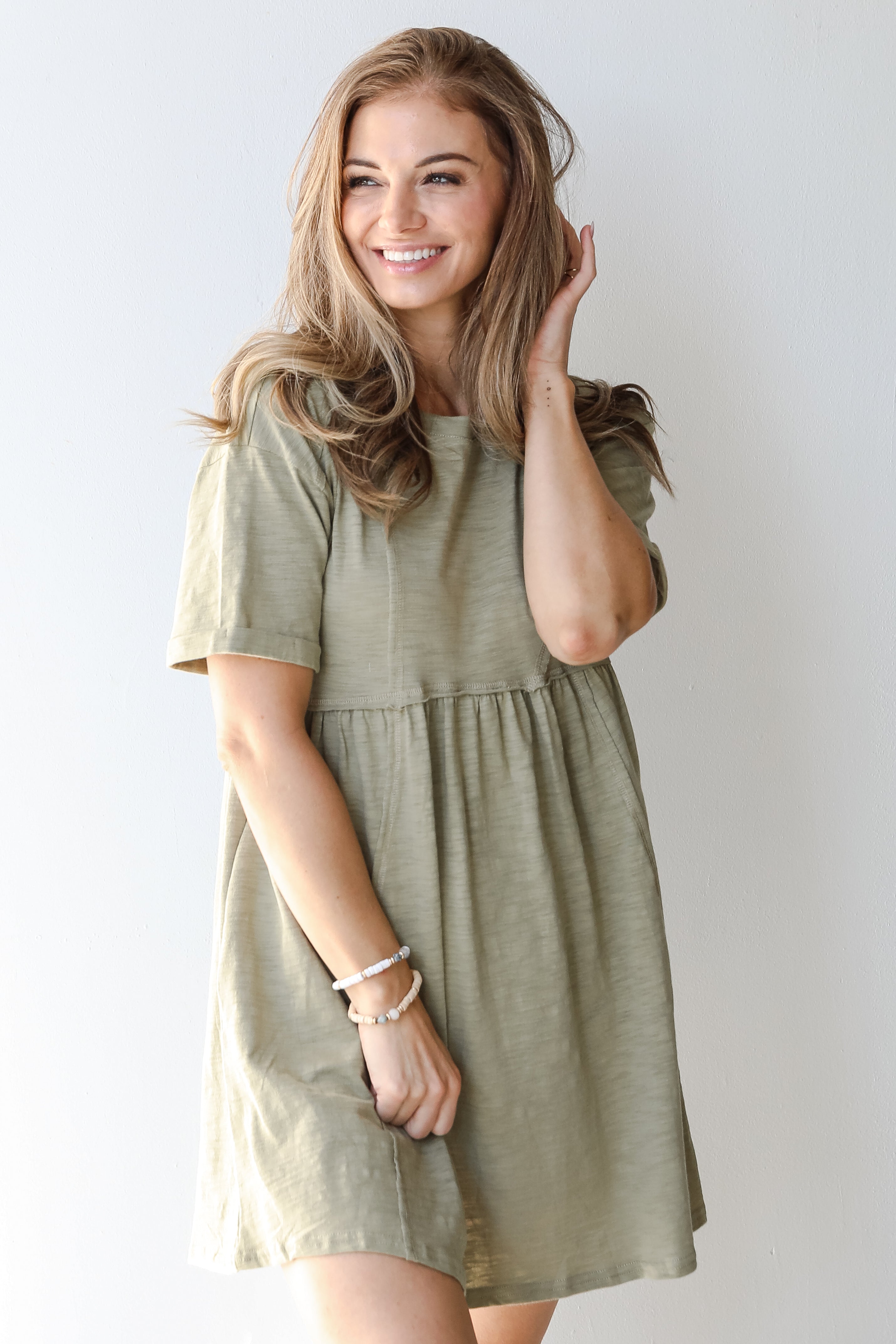 Babydoll Mini Dress in olive