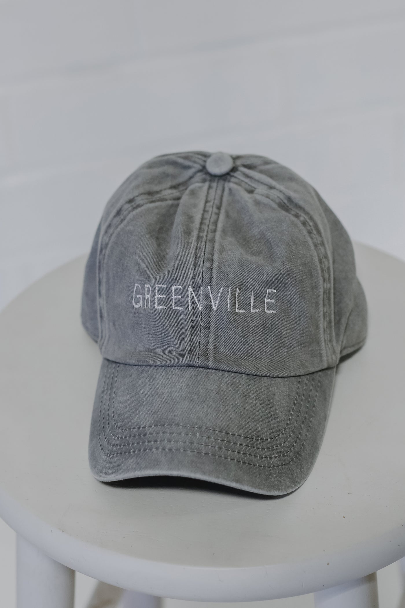Greenville Embroidered Hat in grey flat lay