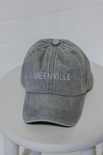 Greenville Embroidered Hat in grey flat lay
