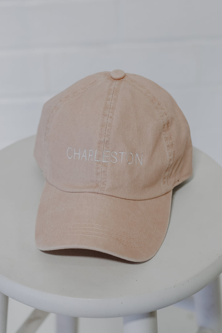 Charleston Embroidered Hat in blush flat lay