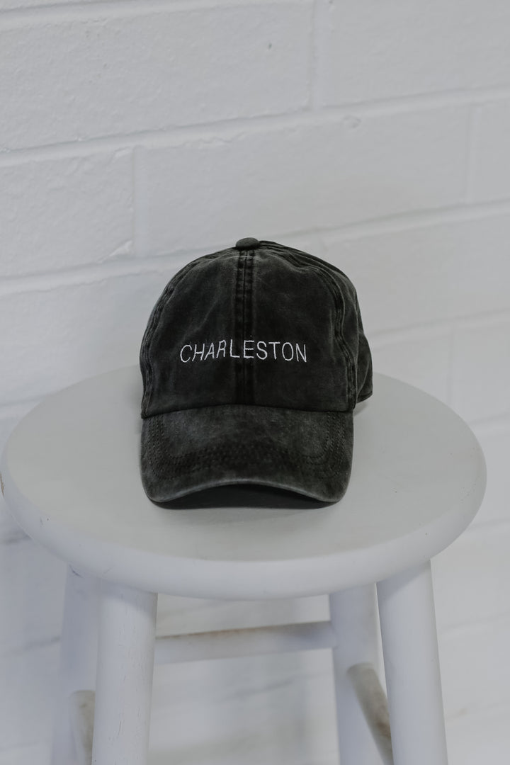 Charleston Embroidered Hat in black flat lay