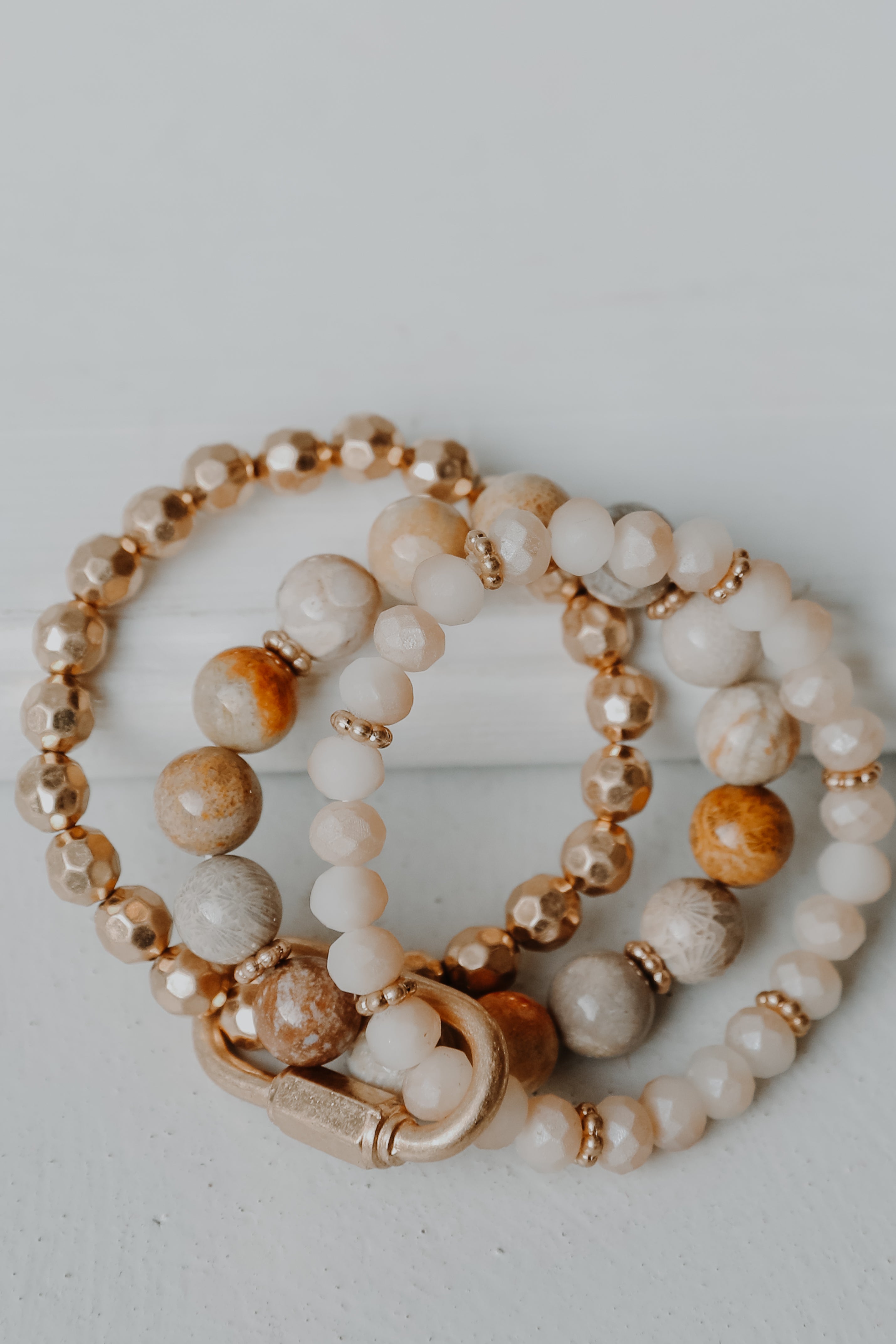 Beaded Bracelet Set in natural flat lay