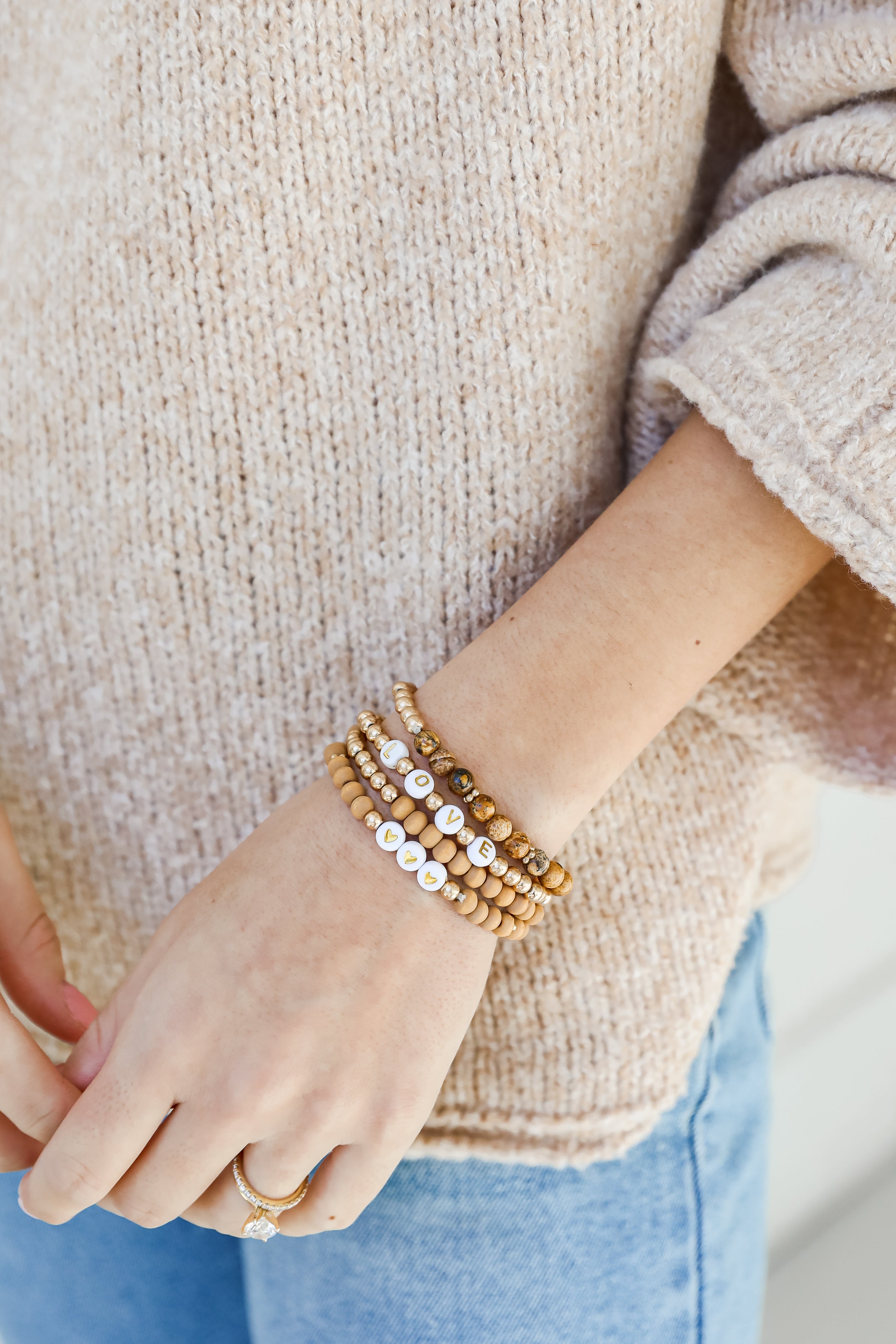 Love Heart Beaded Bracelet Set on model