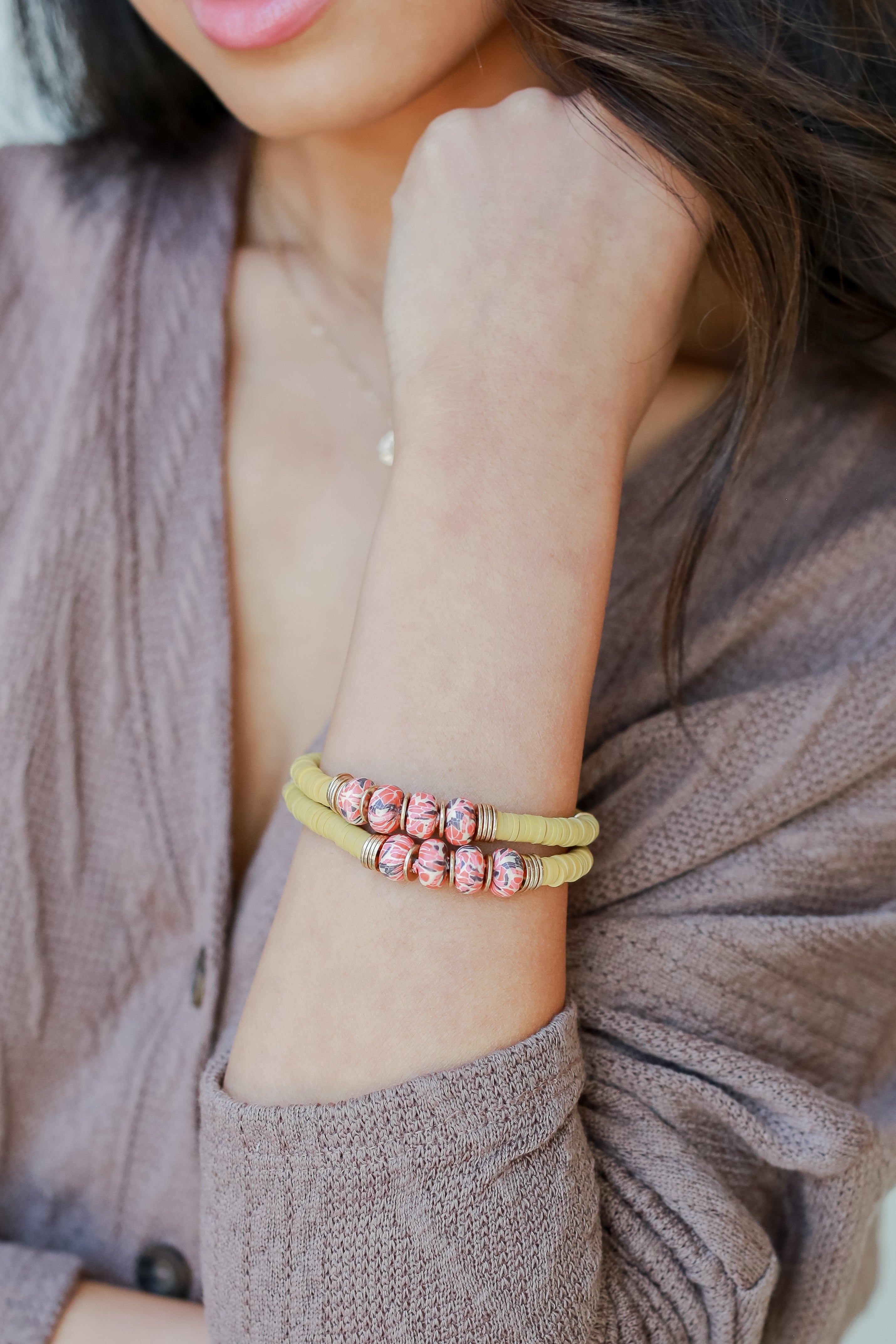 Beaded Bracelet Set in mustard