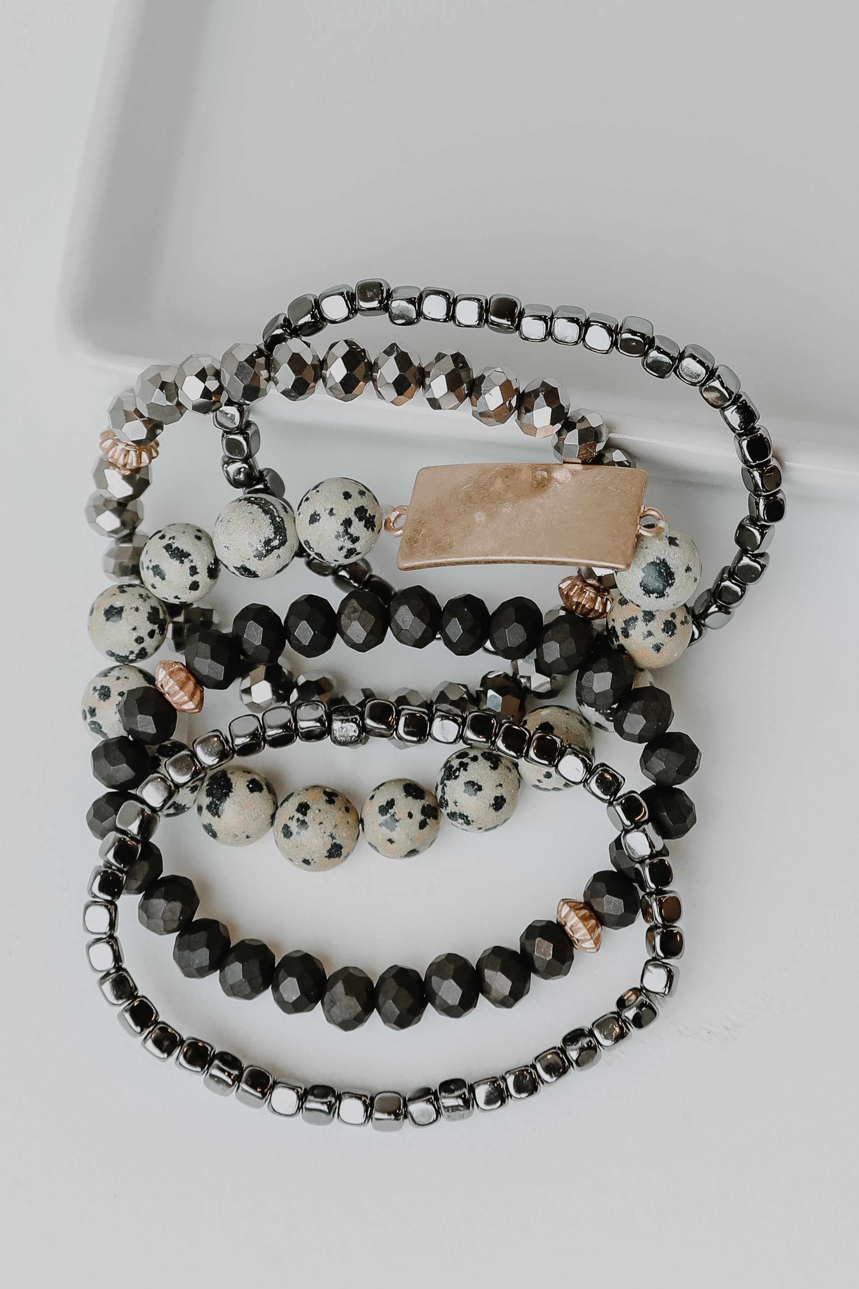 Beaded Bracelet Set in black flat lay