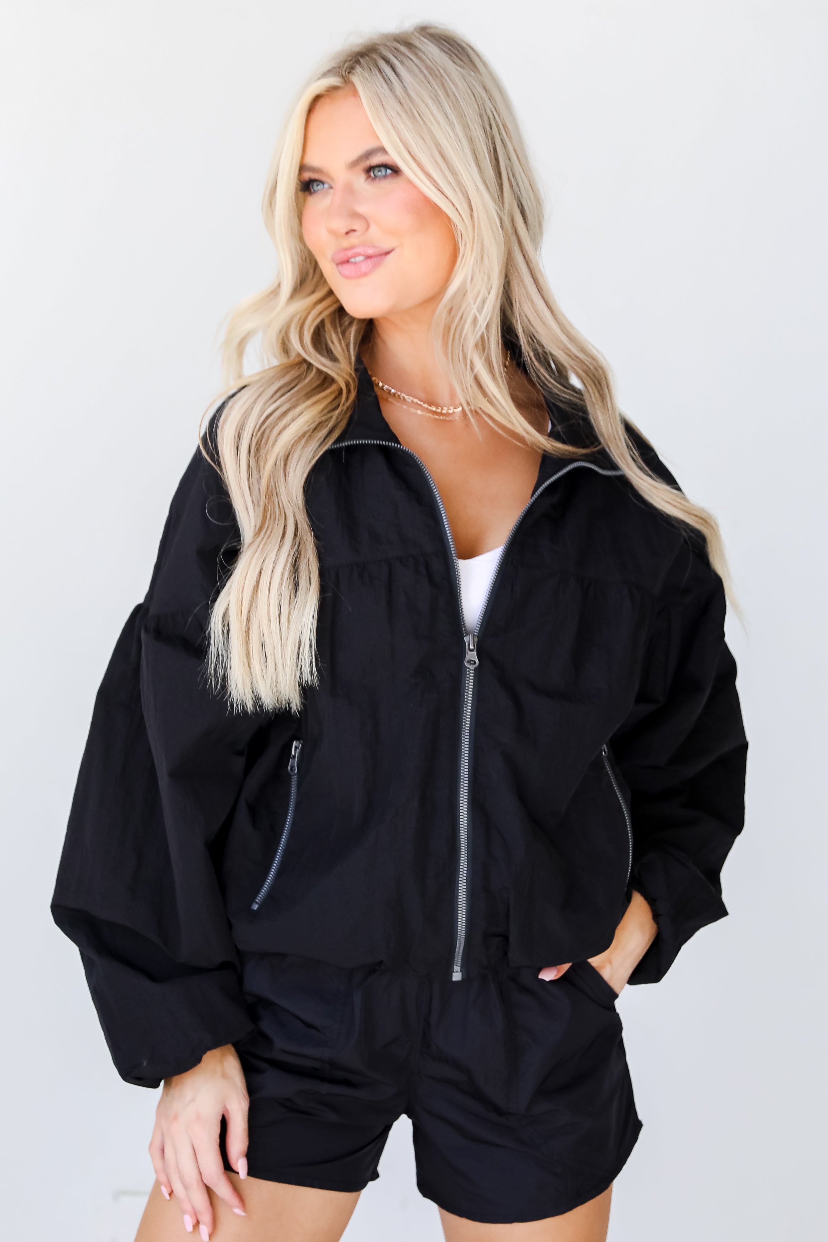 black Windbreaker Jacket front view