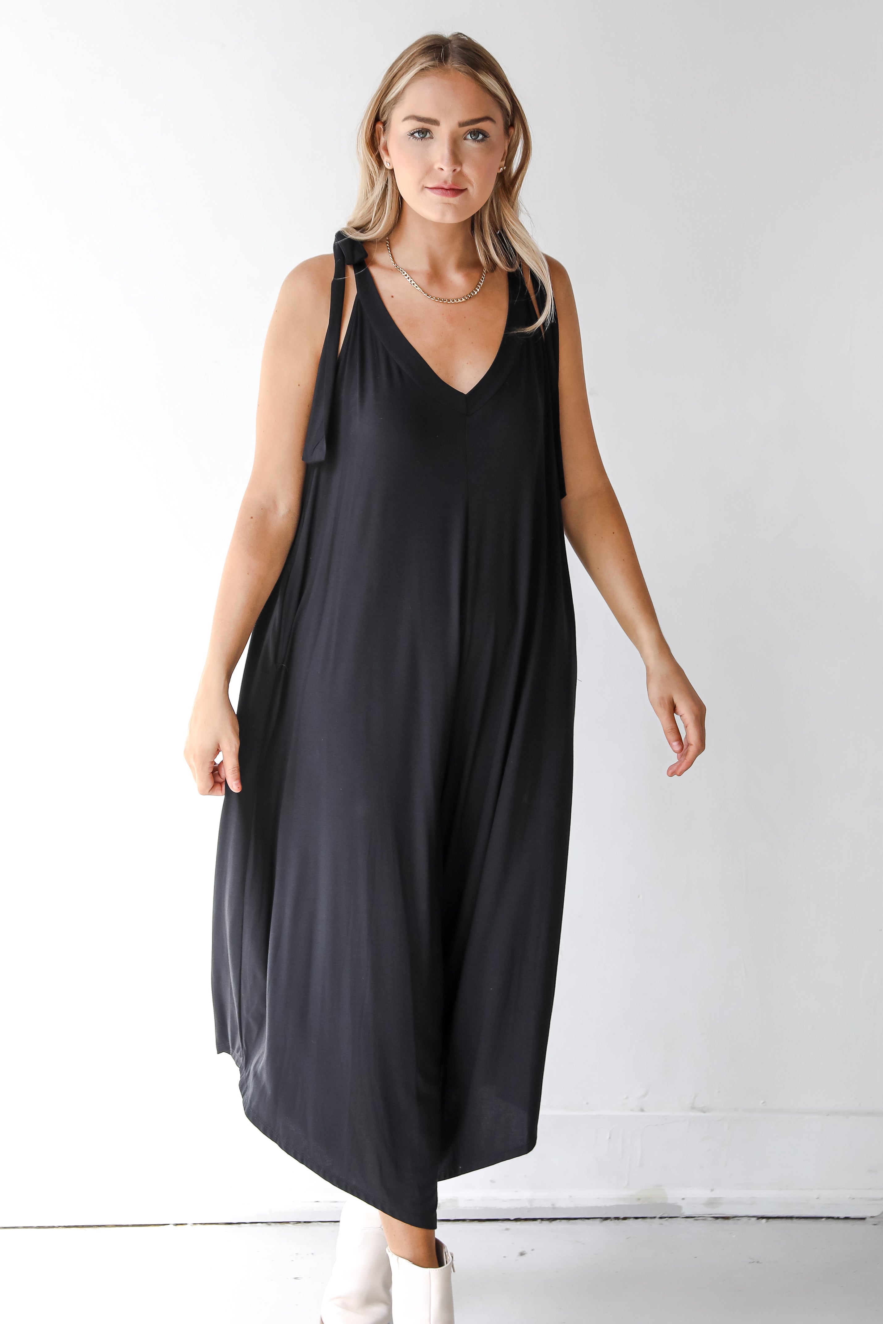 black jumpsuit on model