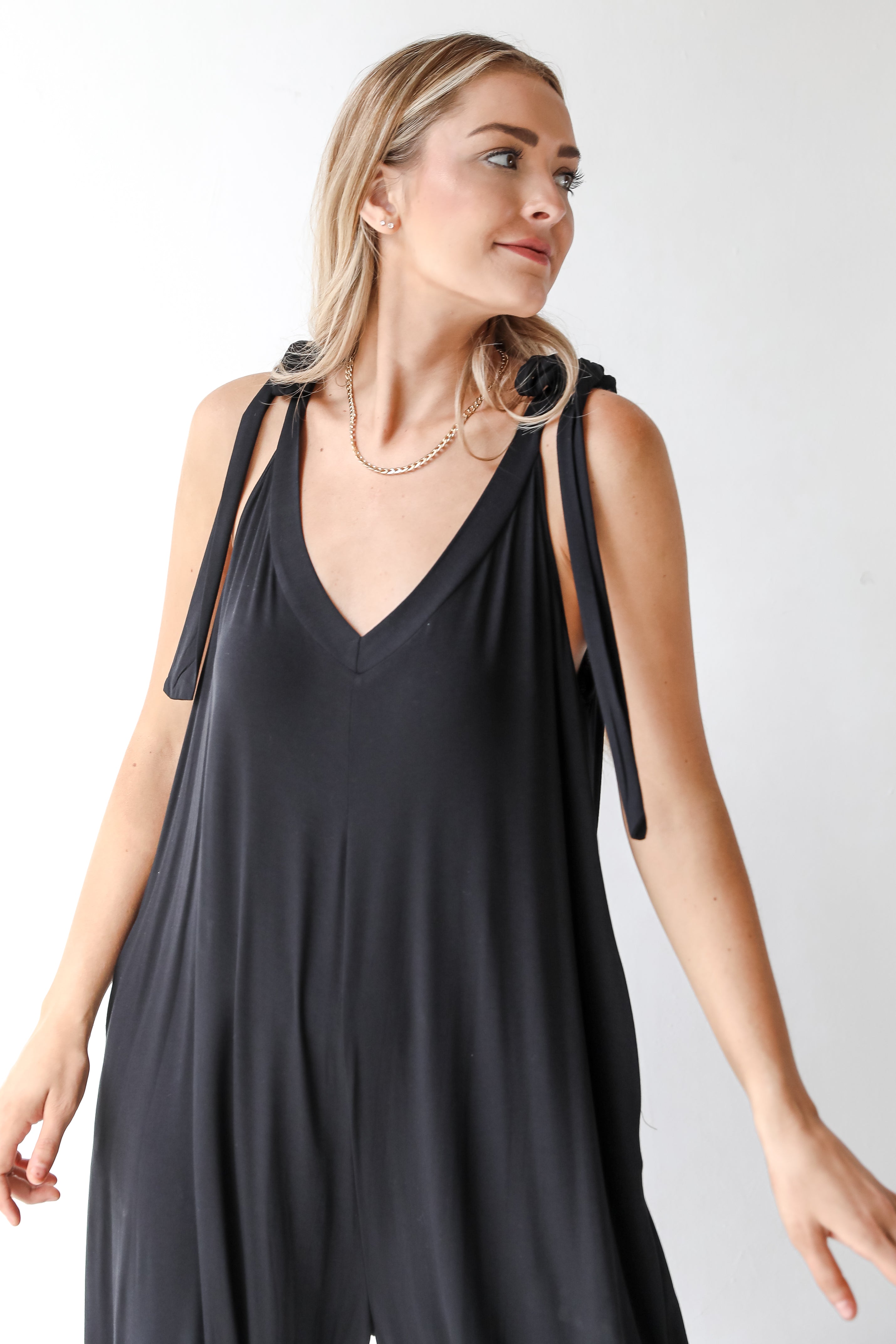 black jumpsuit close up