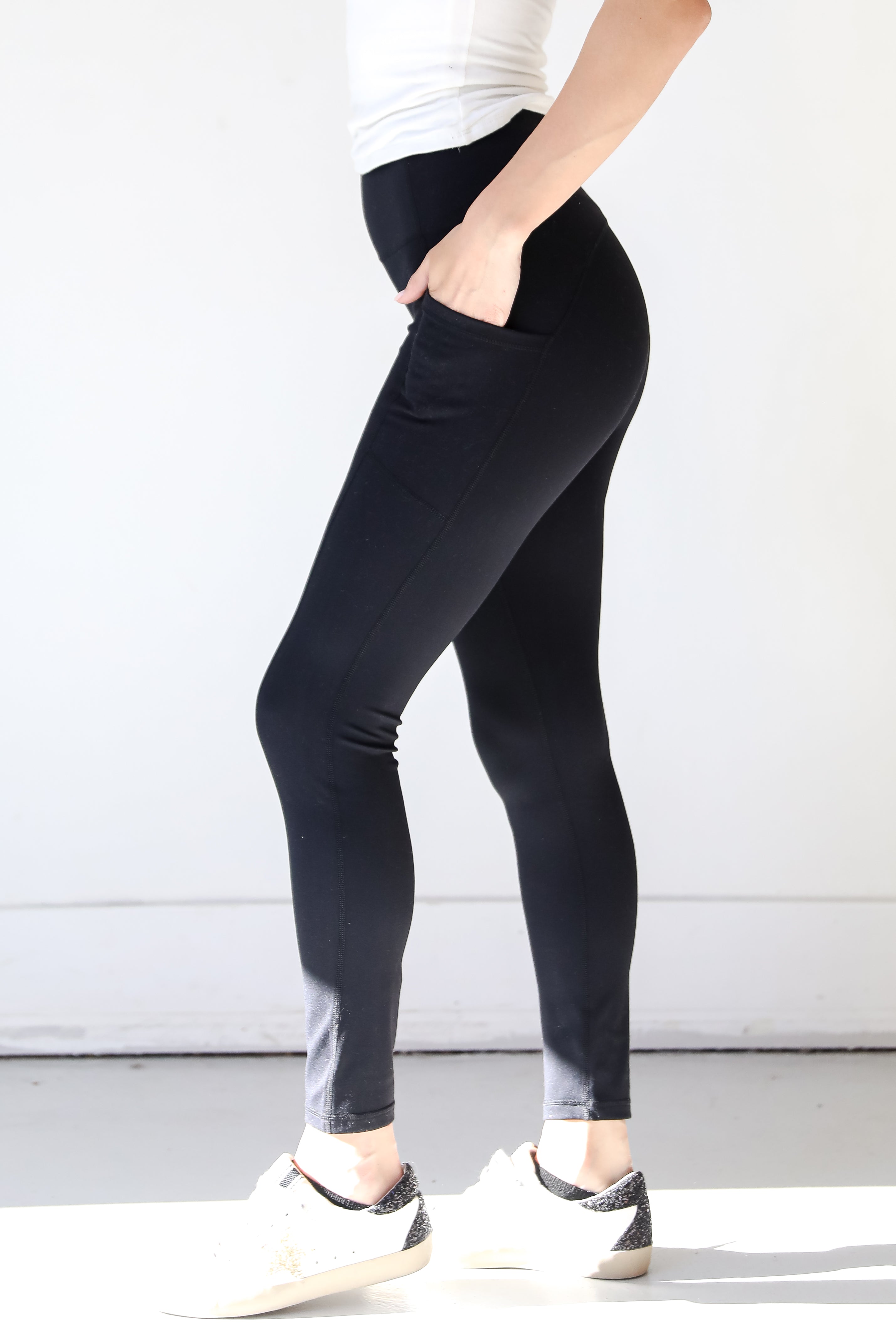 black High-Waisted Leggings side view