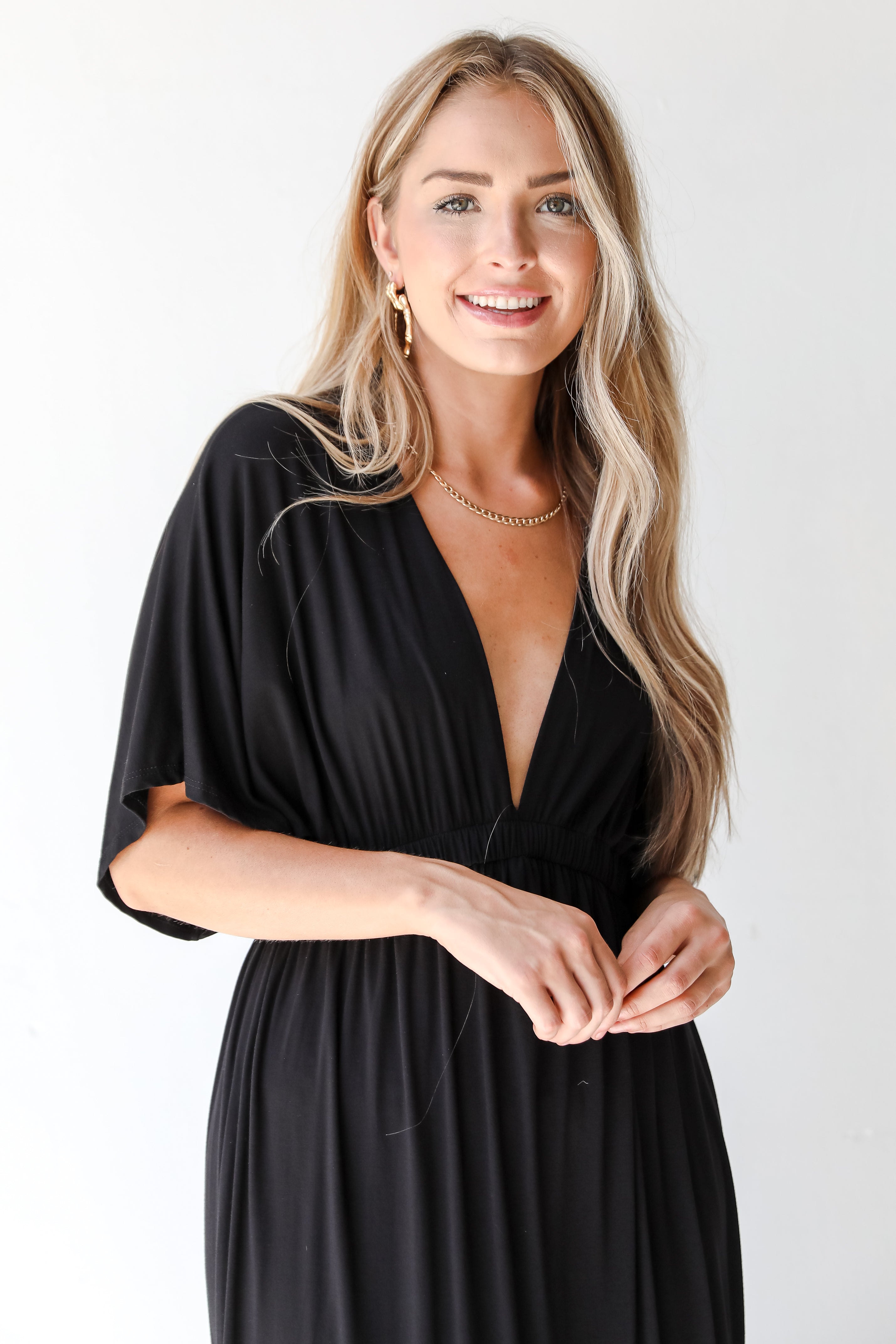 black ruffle maxi dress