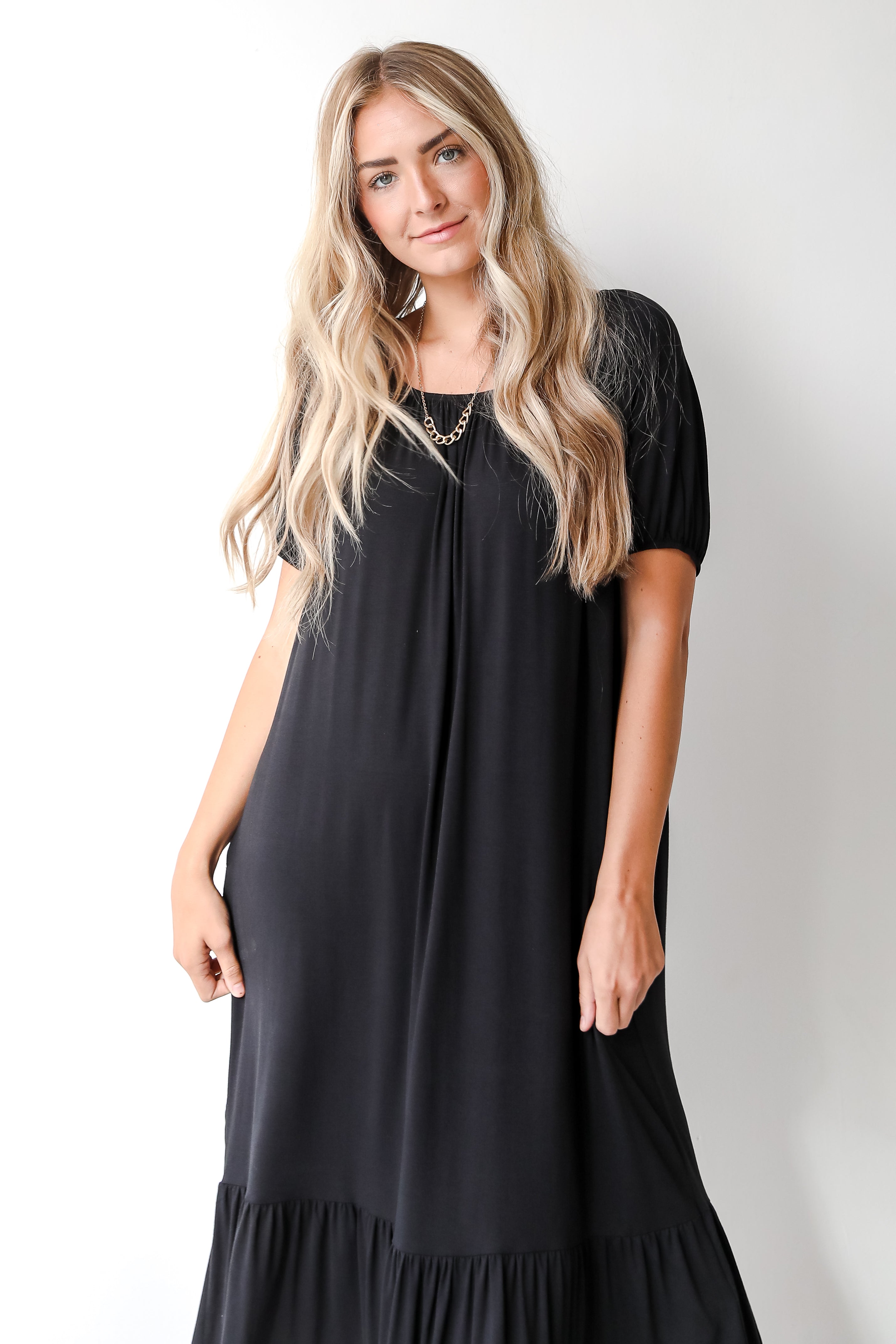 casual black dress front view