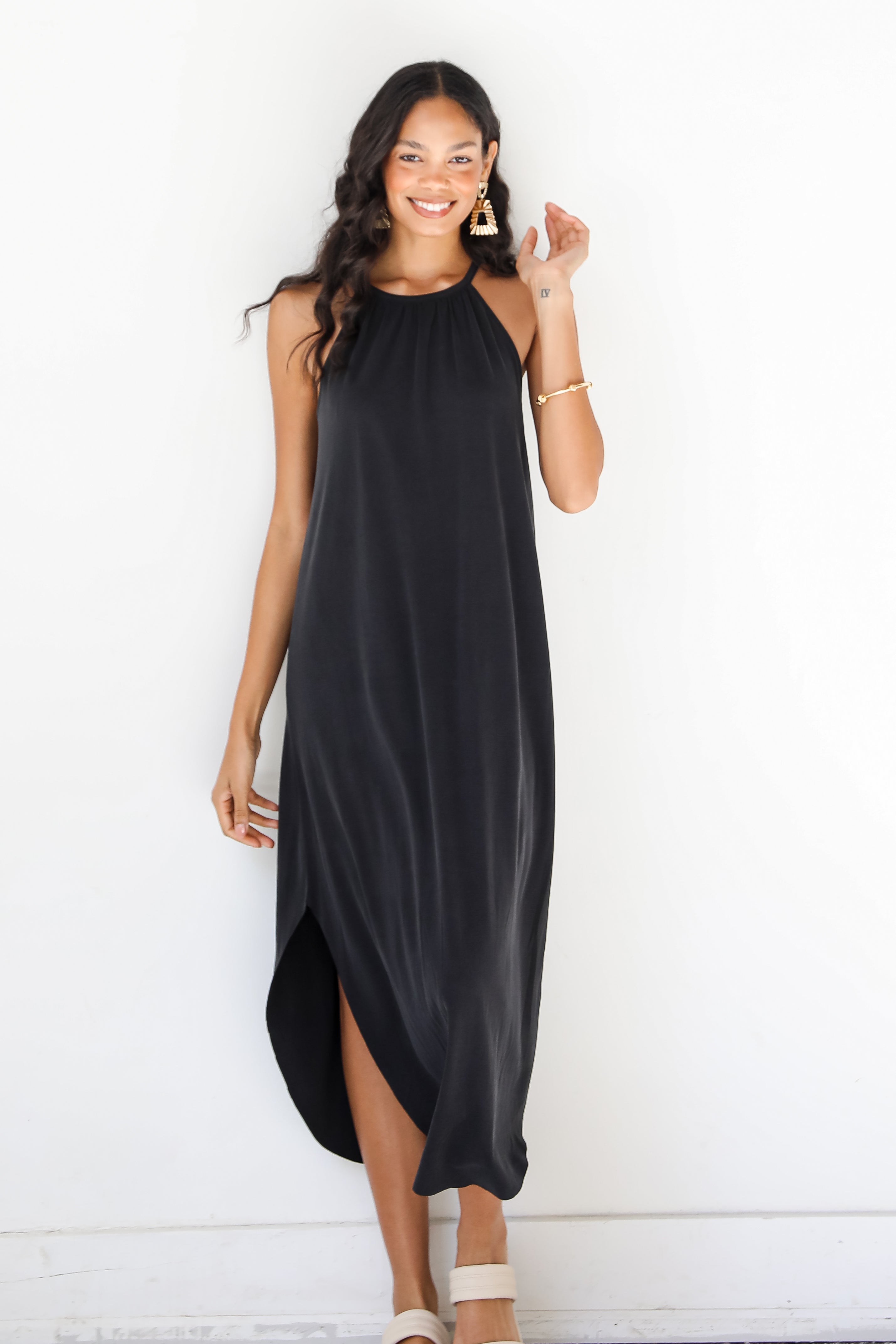 black Midi Dress on model