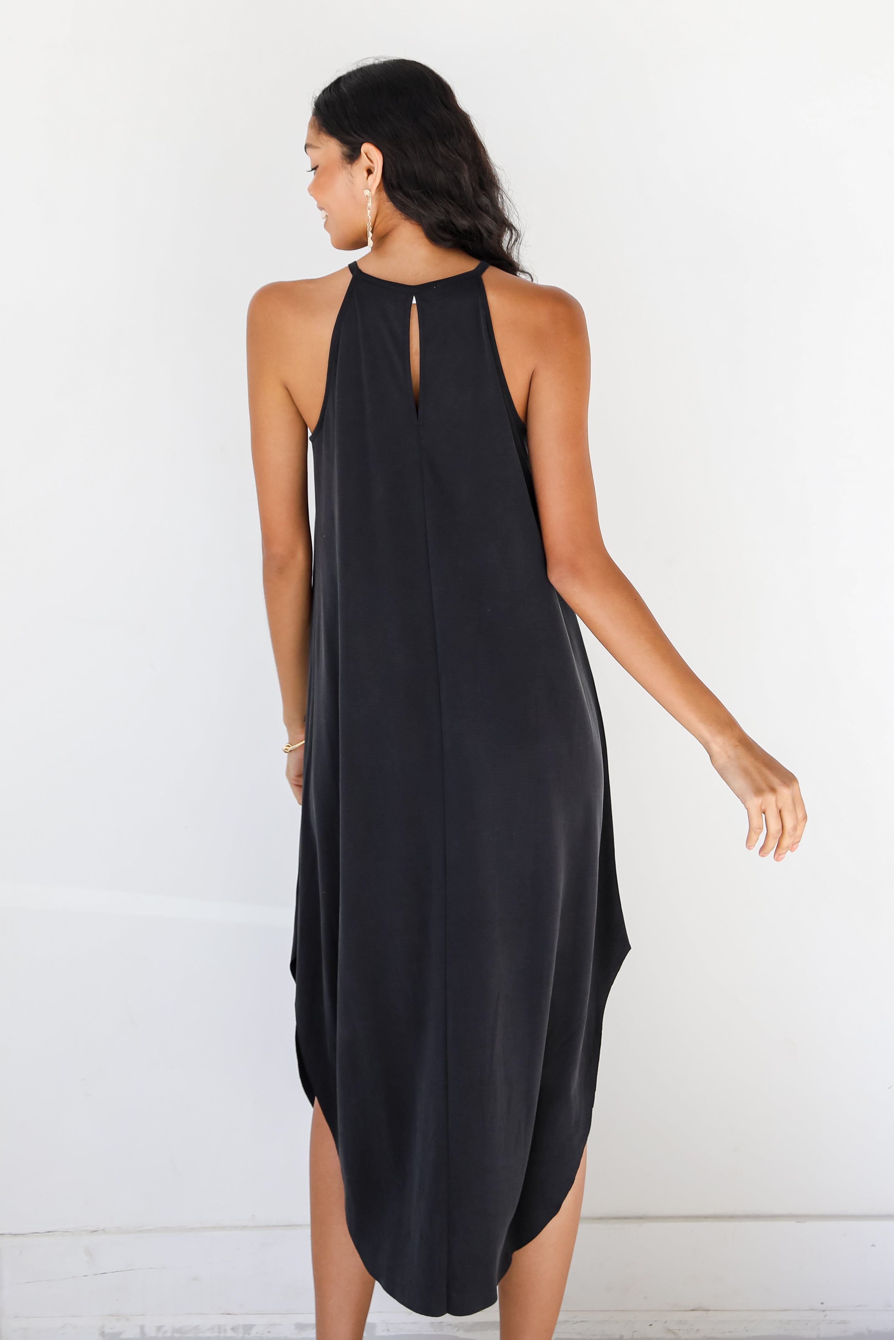 black Midi Dress back view