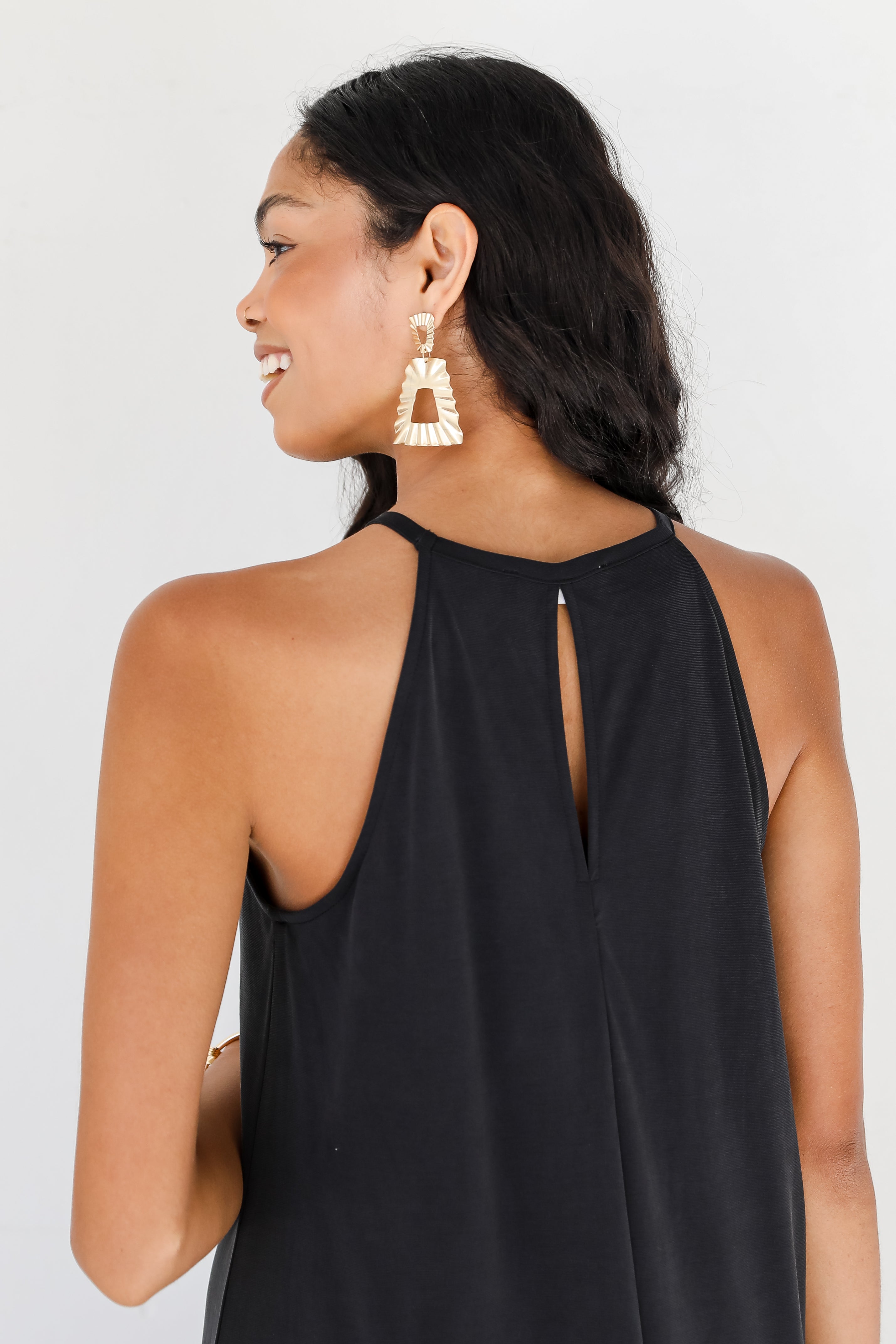 black Midi Dress back view close up