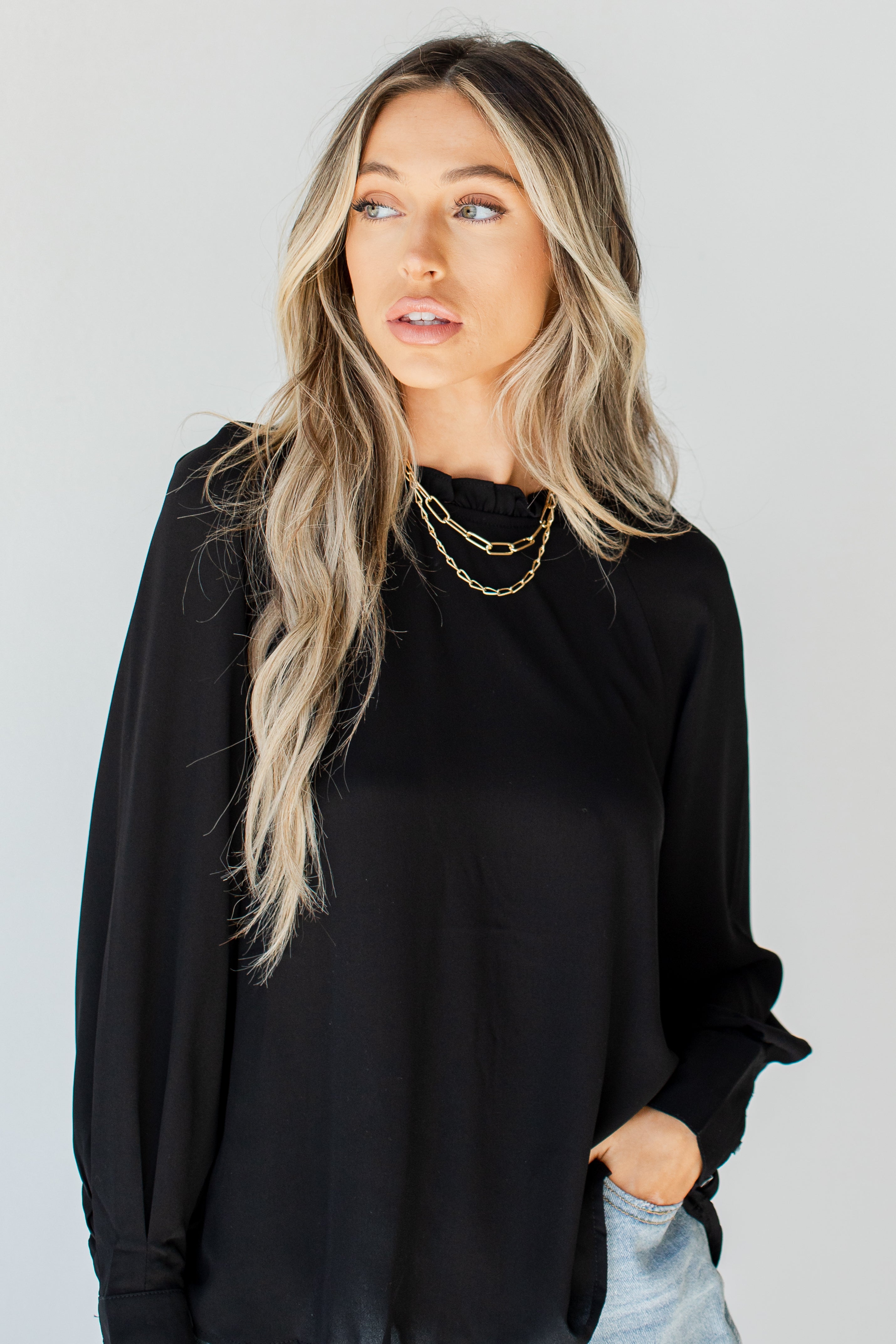 Ruffle Blouse on model