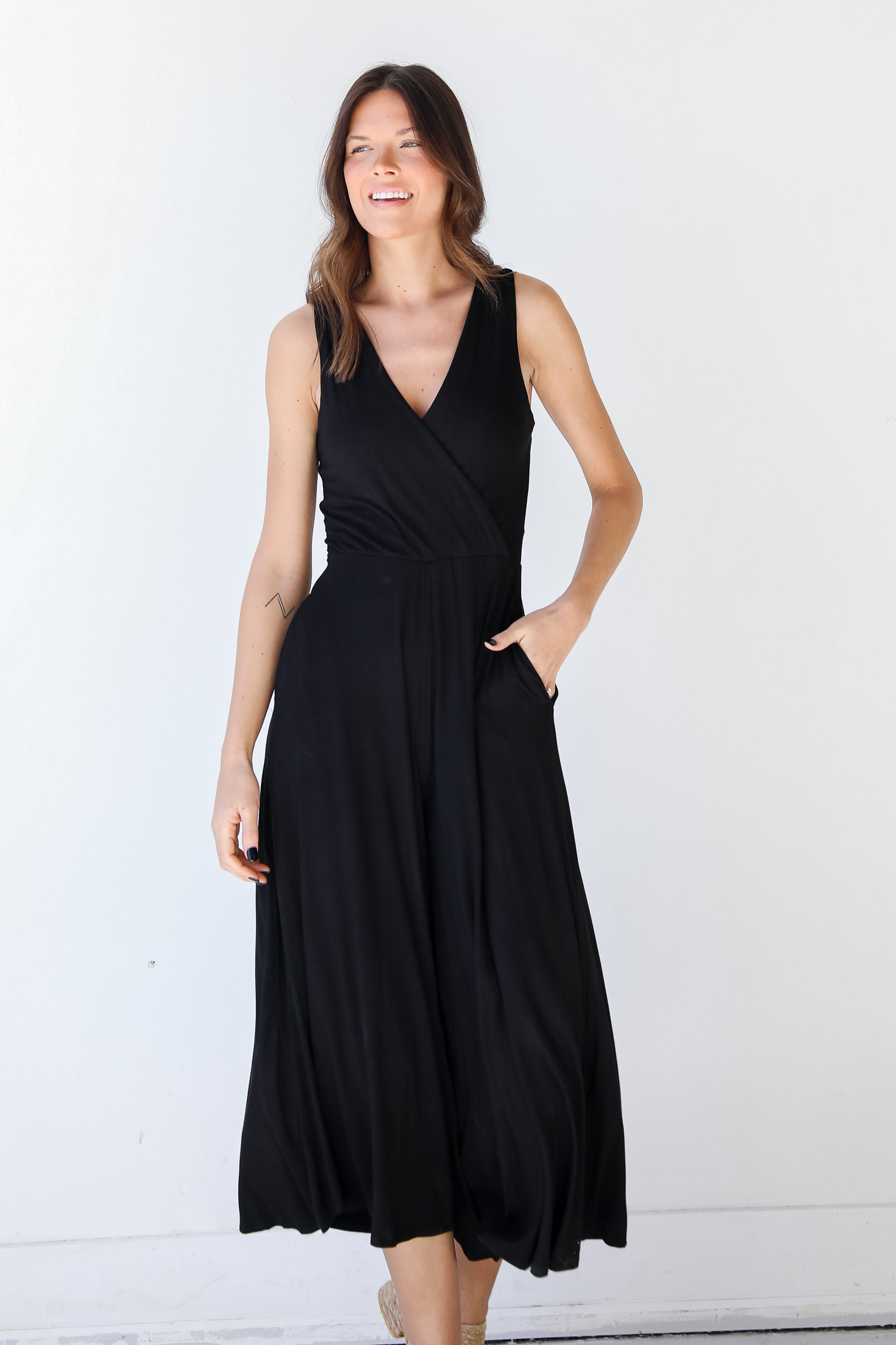 Surplice Jumpsuit front view