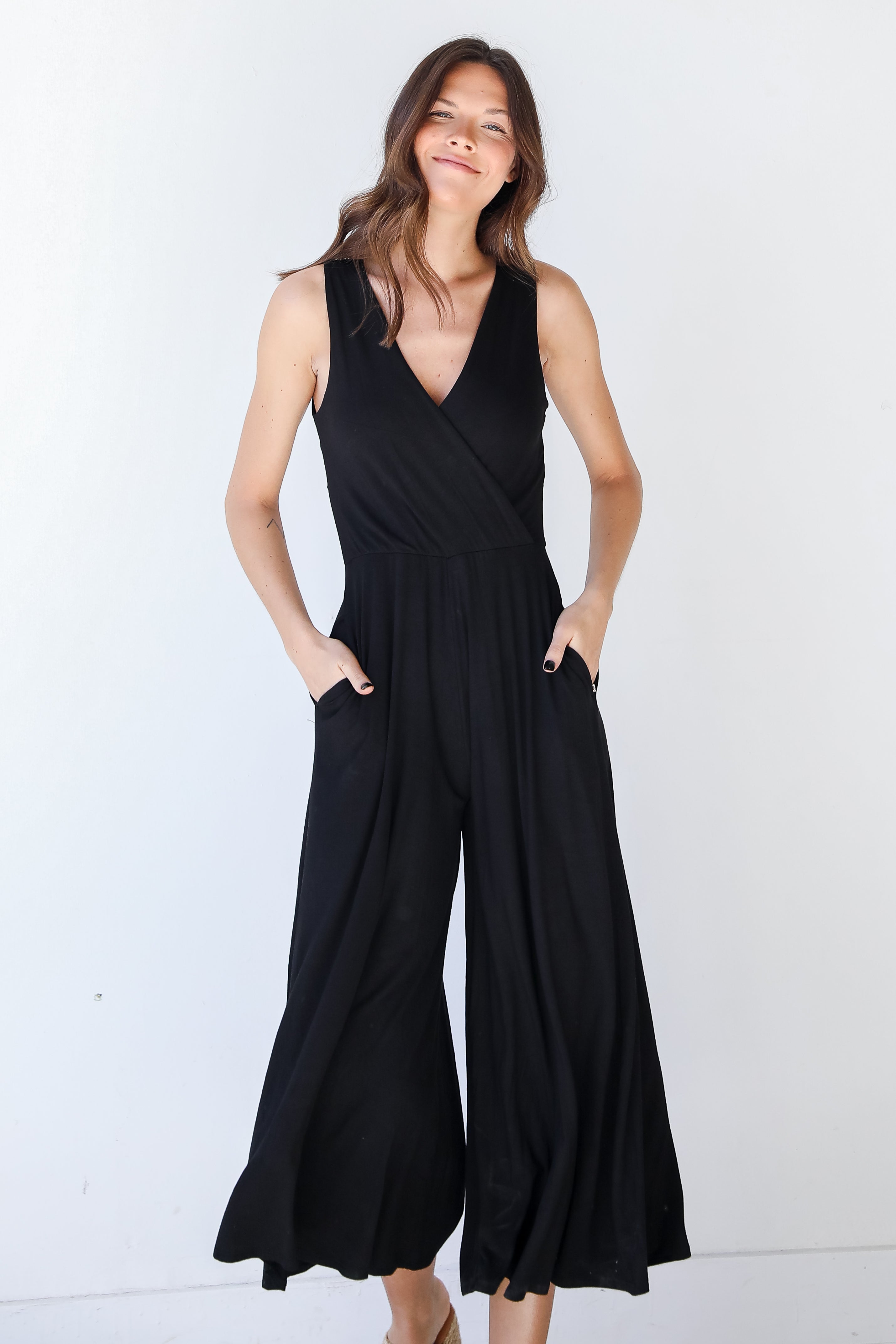 Surplice Jumpsuit on model