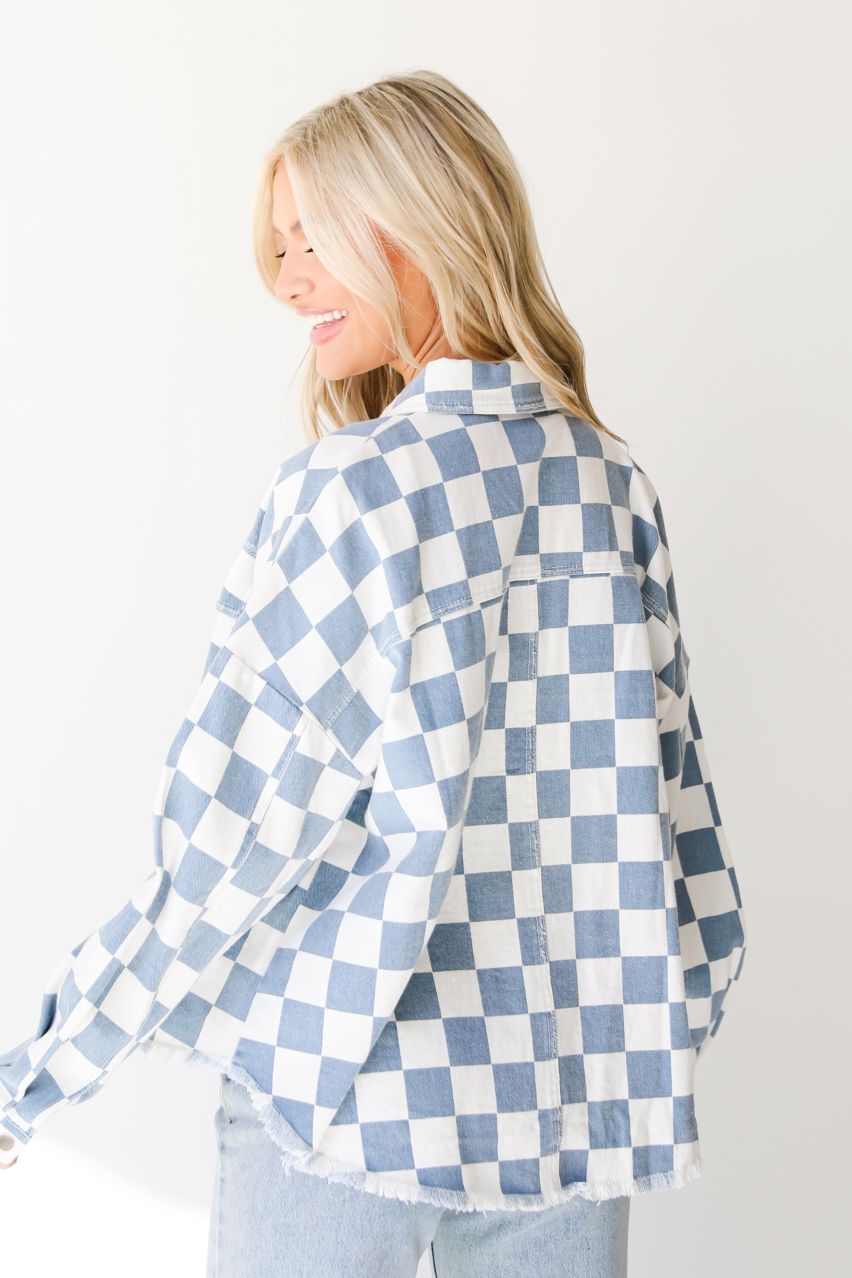 Checkered Denim Jacket back view