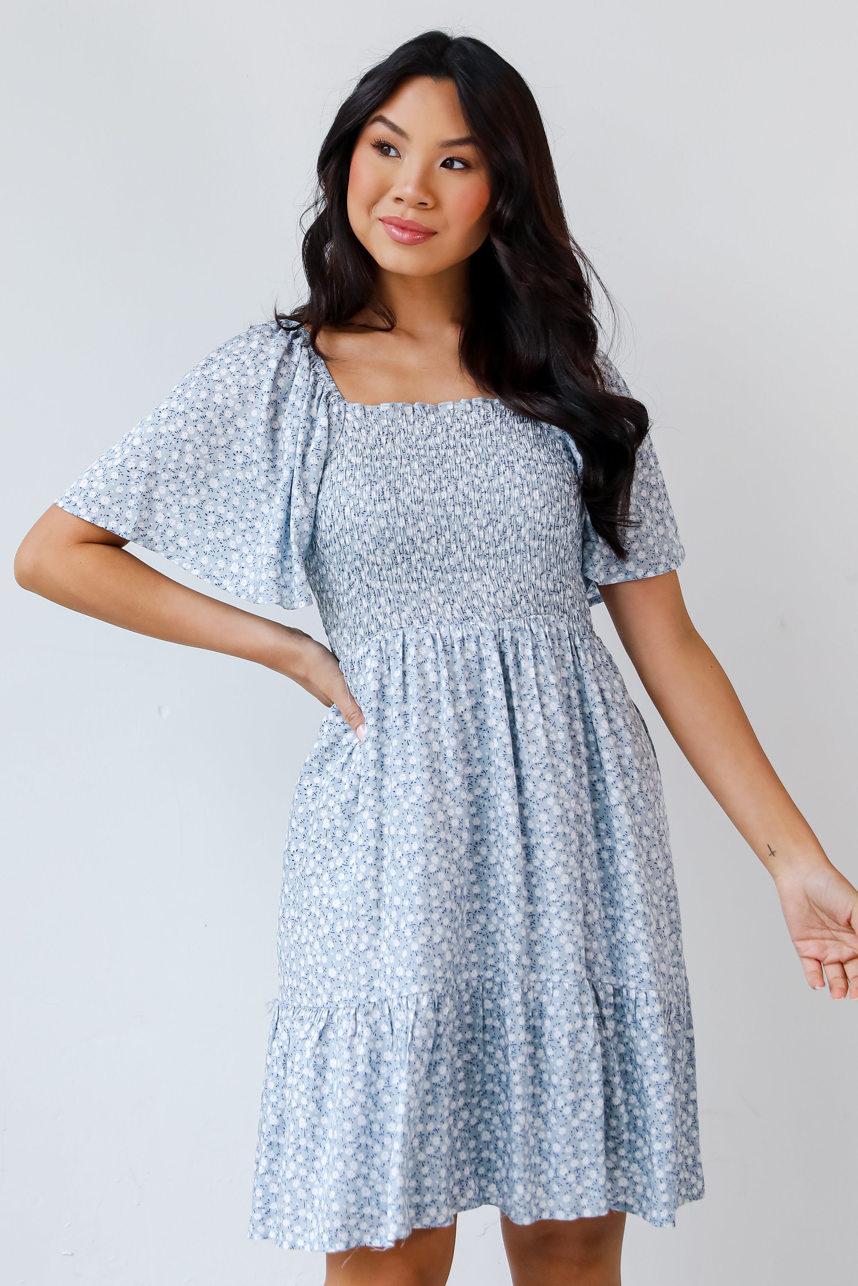 blue Floral Mini Dress front view