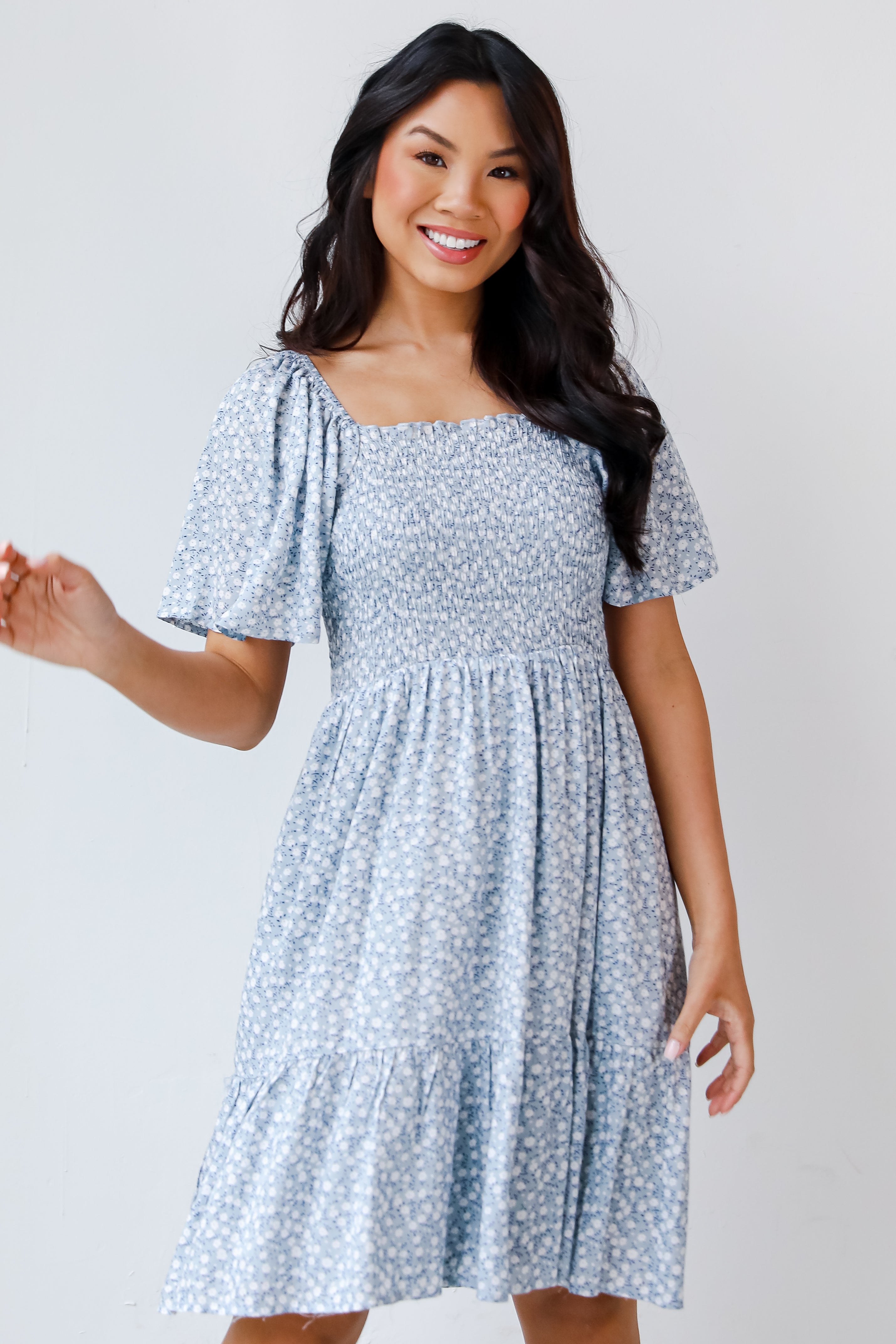 blue Floral Mini Dress