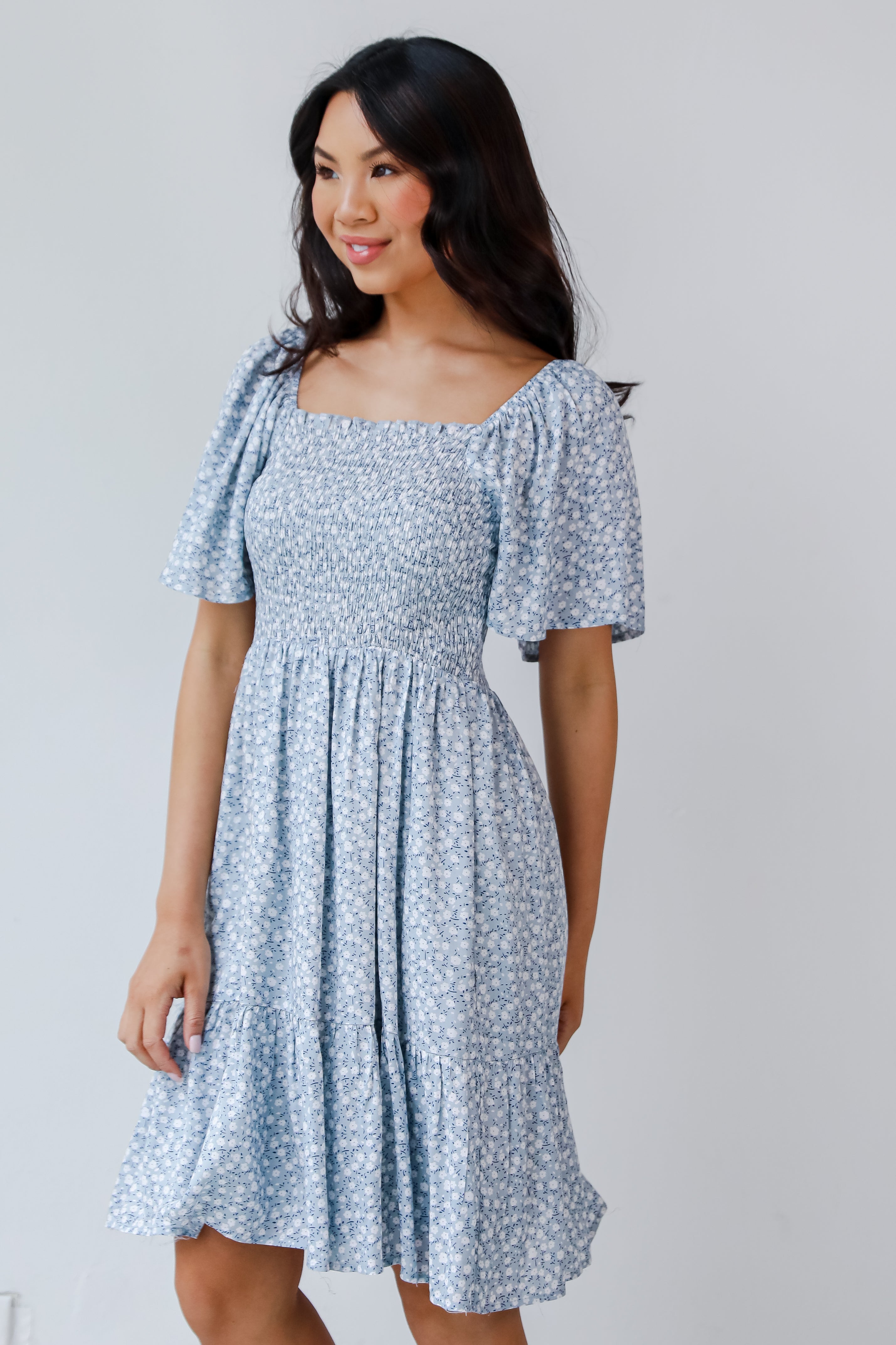 blue Floral Mini Dress side view